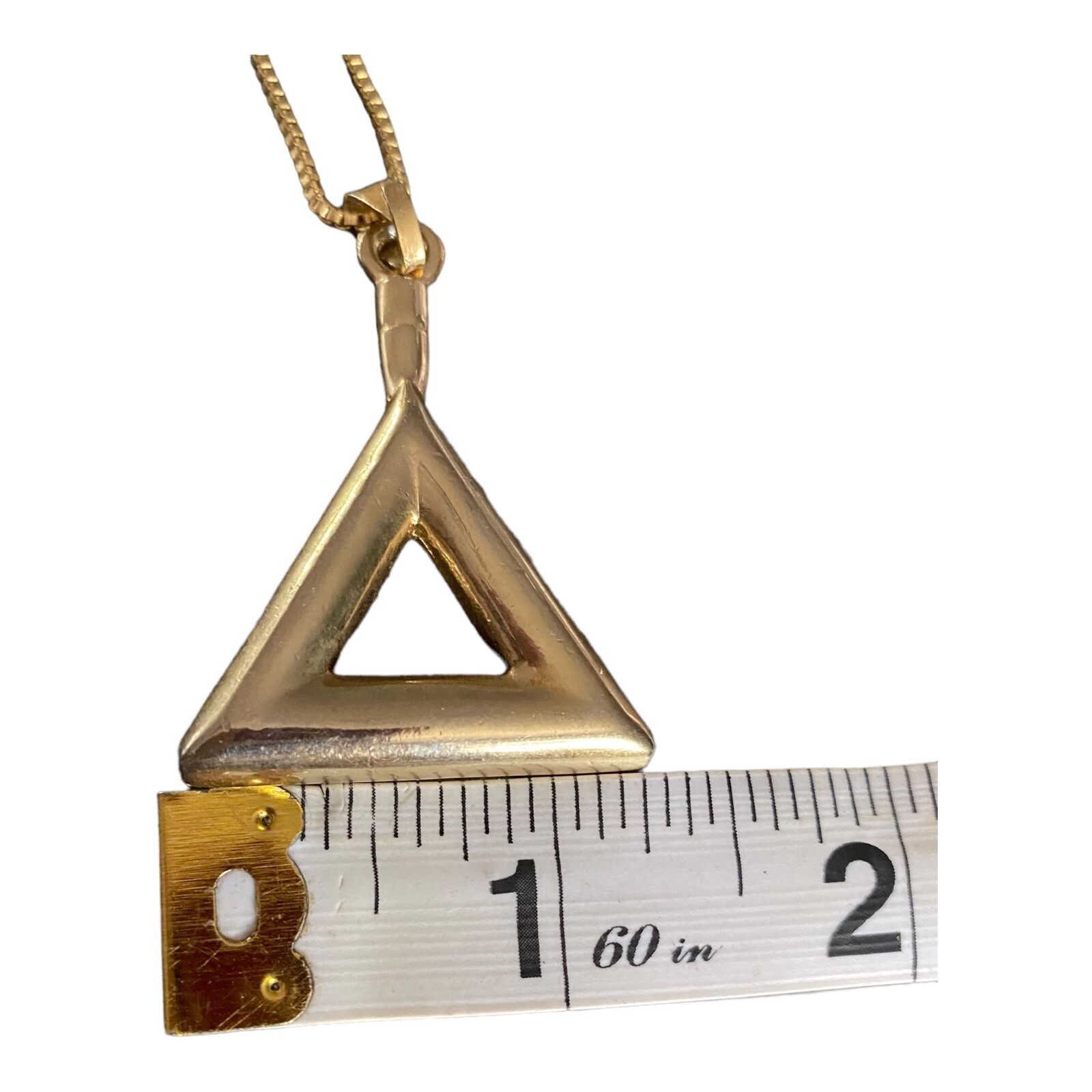 Vintage Yellow Gold Plated Triangle Pendant Necklace Chain B232