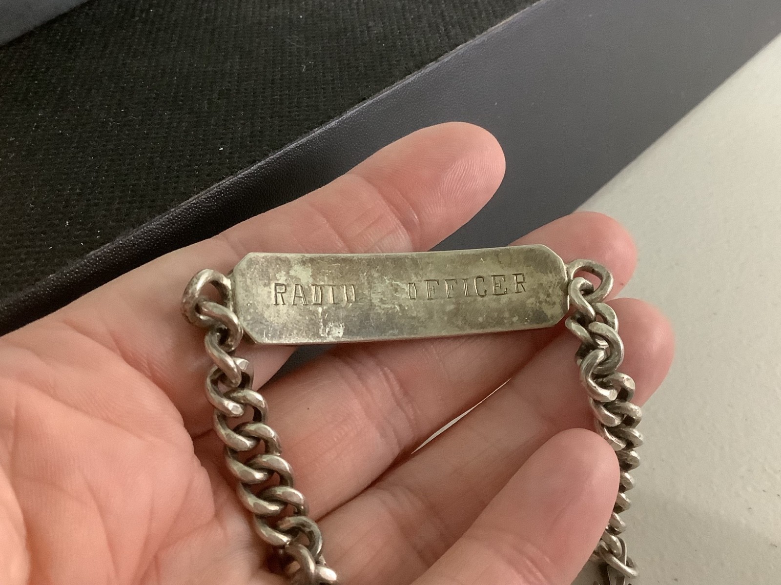 VTG Mens Heavy Sterling Silver Marine Navy Radio Officer ID bracelet 7.25″ 30g