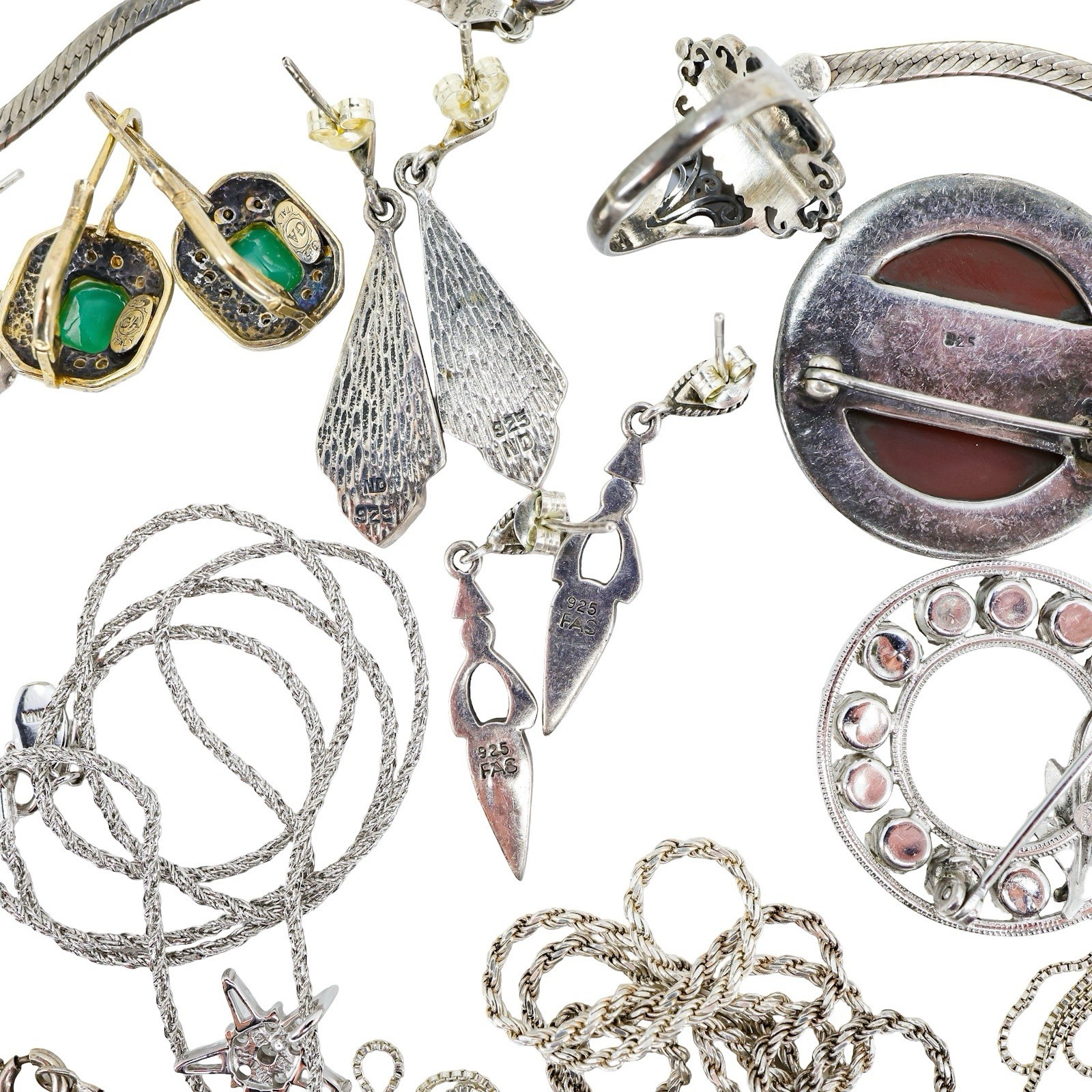 Lot 15pc WEARABLE Sterling Silver Jewelry Necklaces Earrings Art Deco Etc