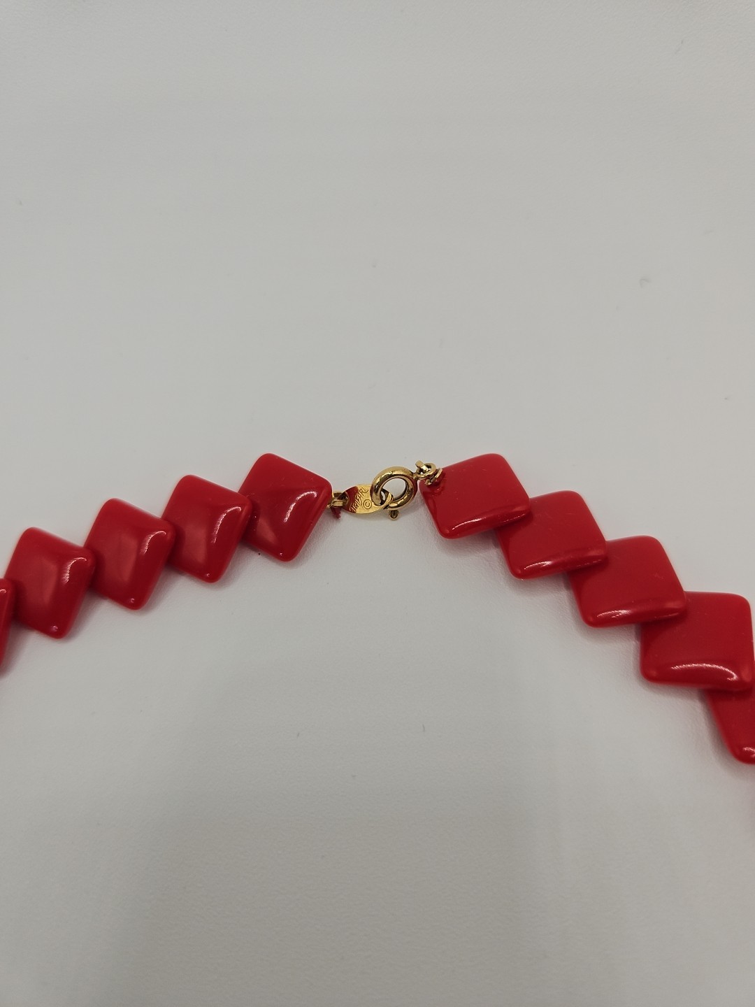 Trifari Red Flat Squares Necklace 16 In Gold Tone Findings Christmas