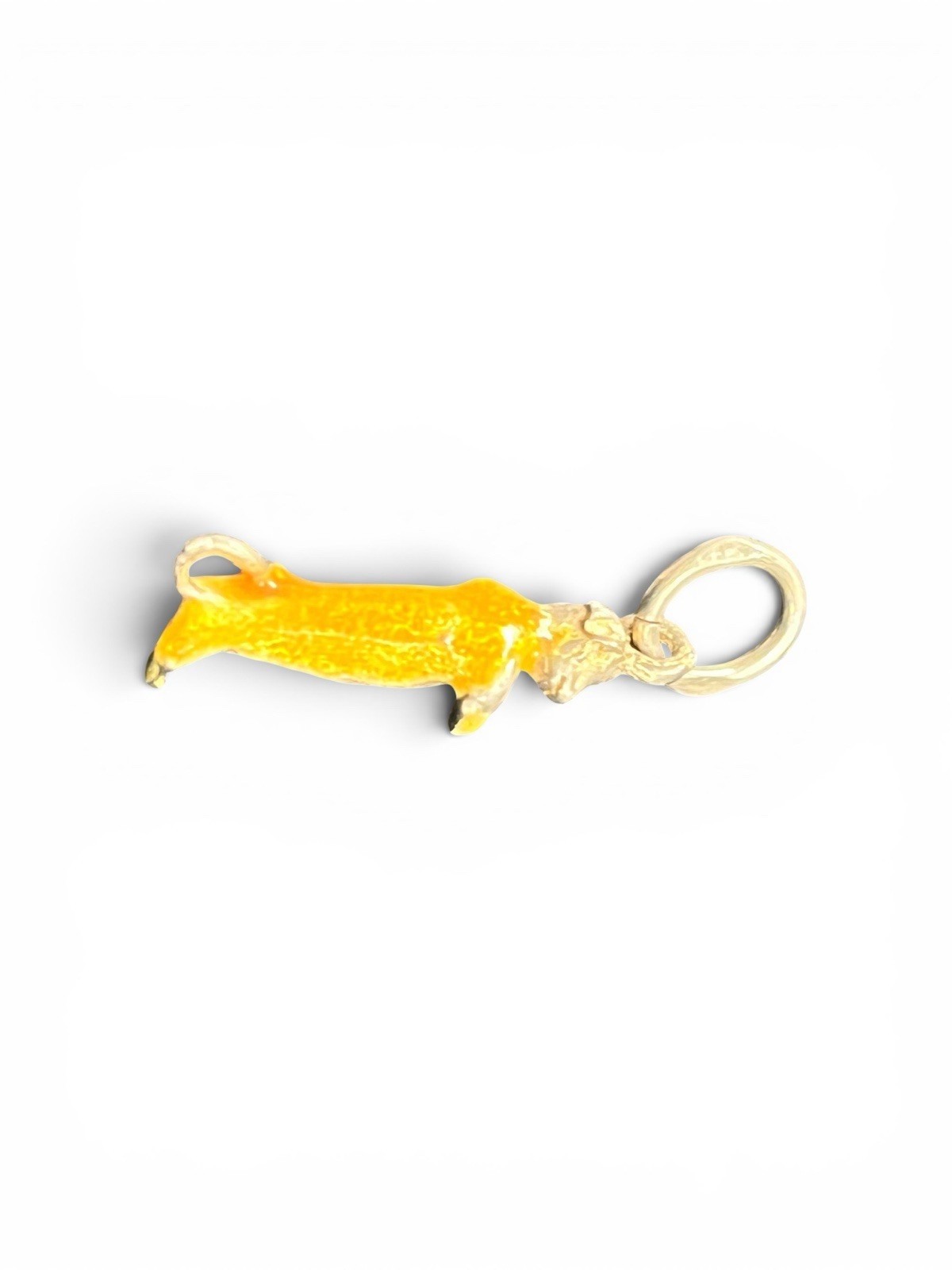 Dachshund Wiener Sausage Dog Sterling Silver Charm Orange Enamel Pendant Italy