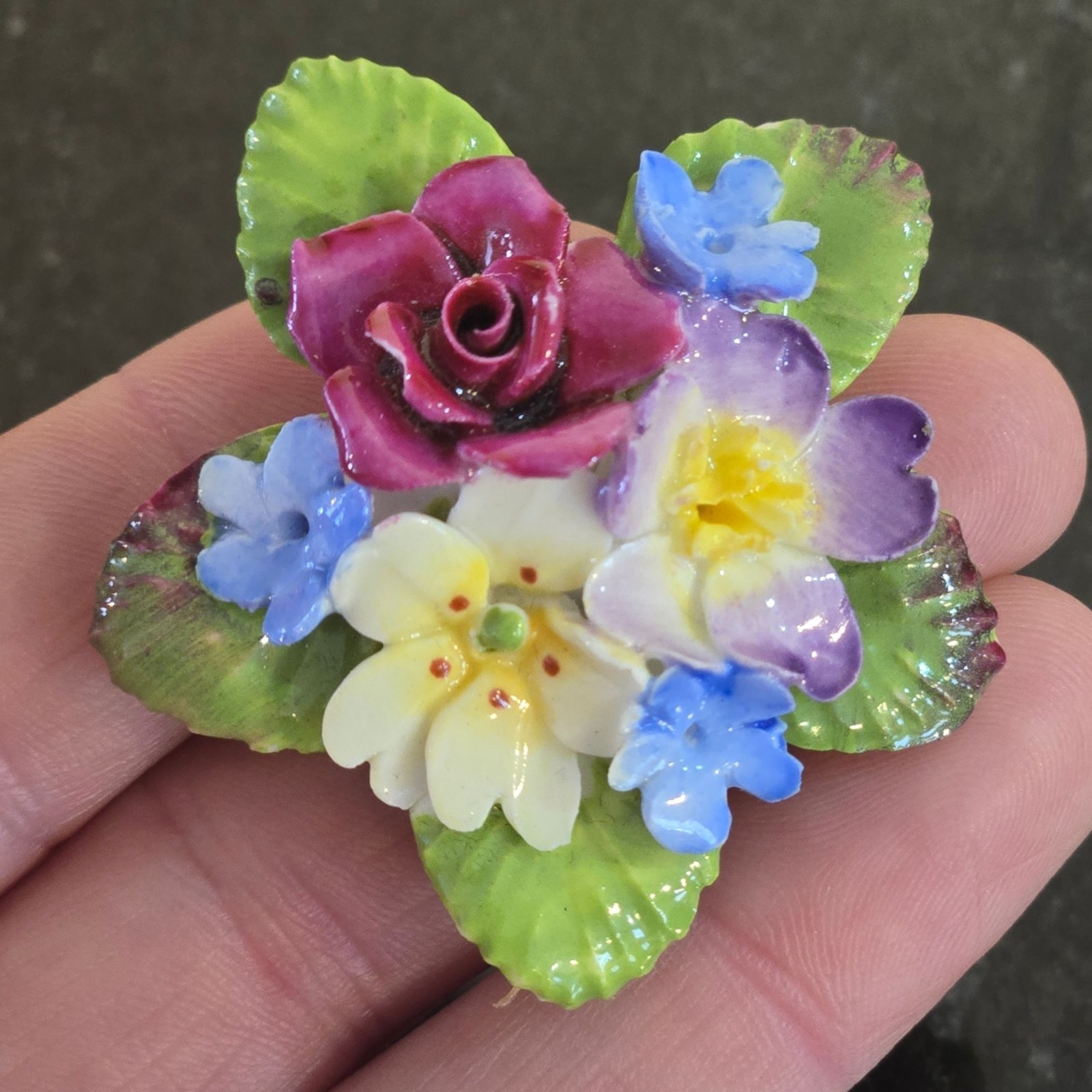 Vintage Bone China Floral Brooch Made In England Collectible Staffordshire pin