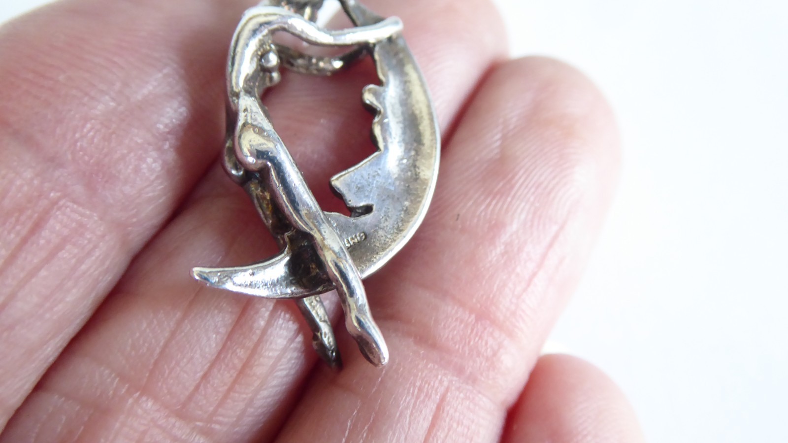 Risque Sterling Silver Pendant Nude Woman Riding Moon 4.7 grams Solid 925 Fairy