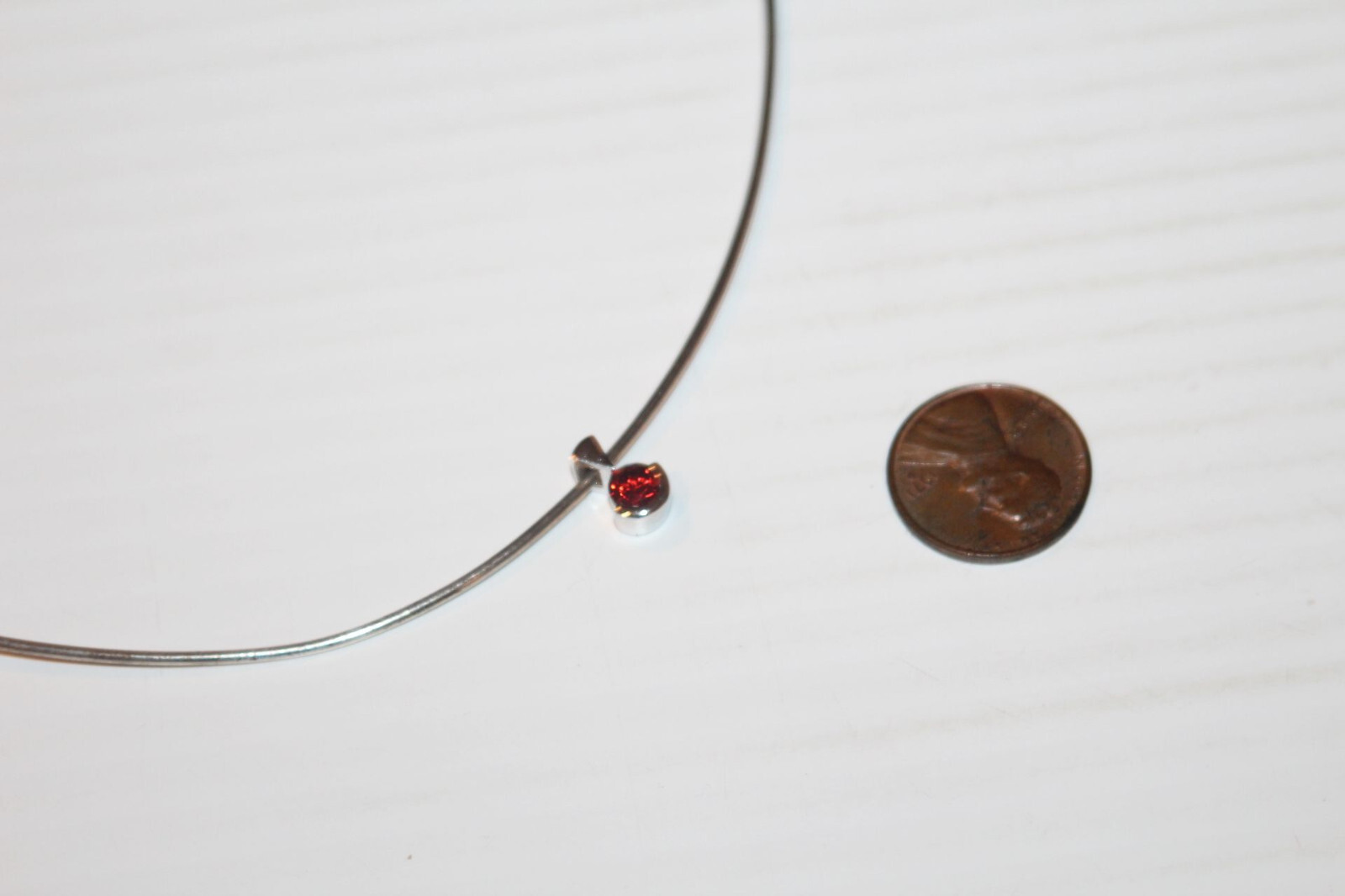 Estate Sterling Silver Neckwire Choker Chain 925 Necklace + Synth Ruby Pendant