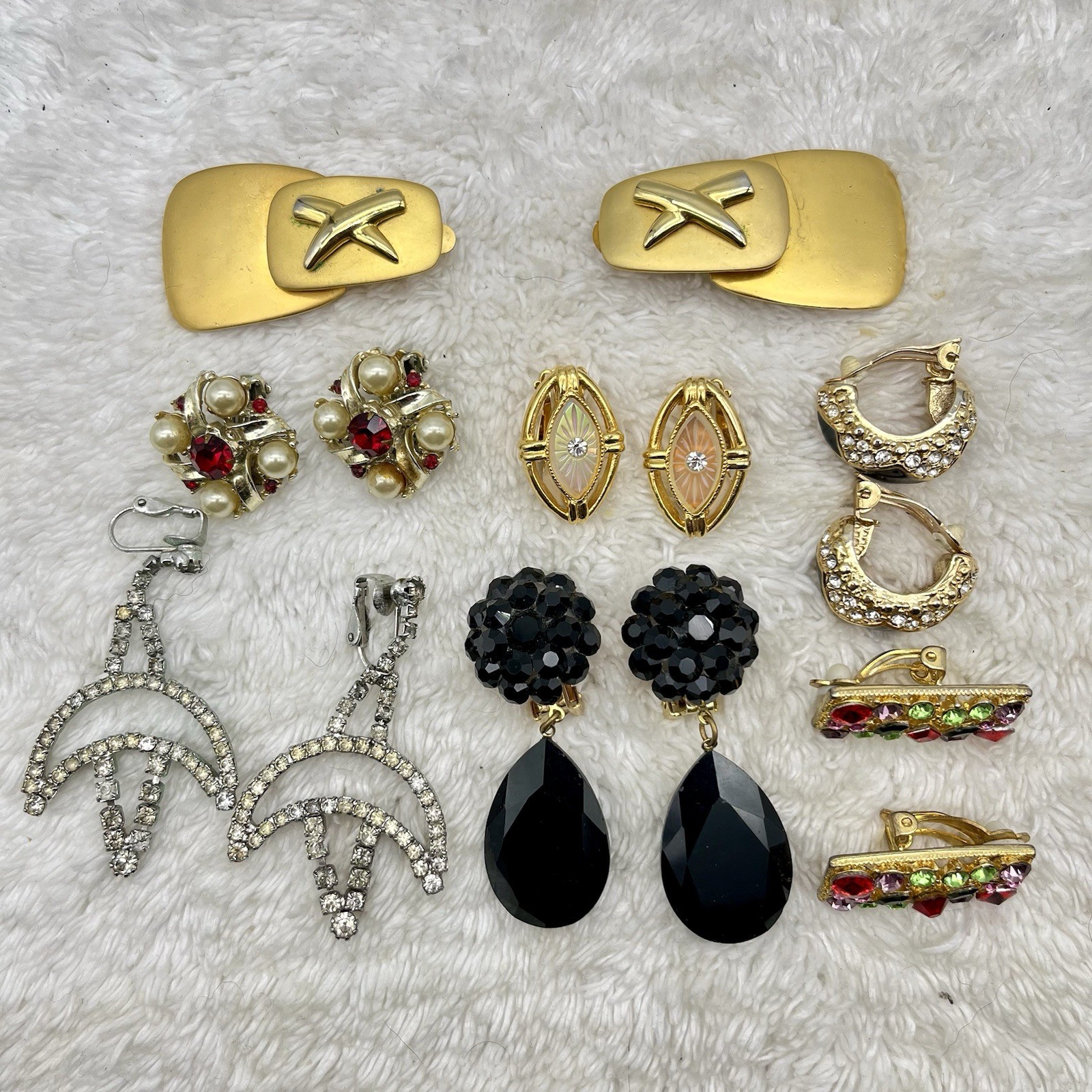 Vintage Earring Lot of 7 Pair Fancy Clip Ons Formal Statement Mixed Styles