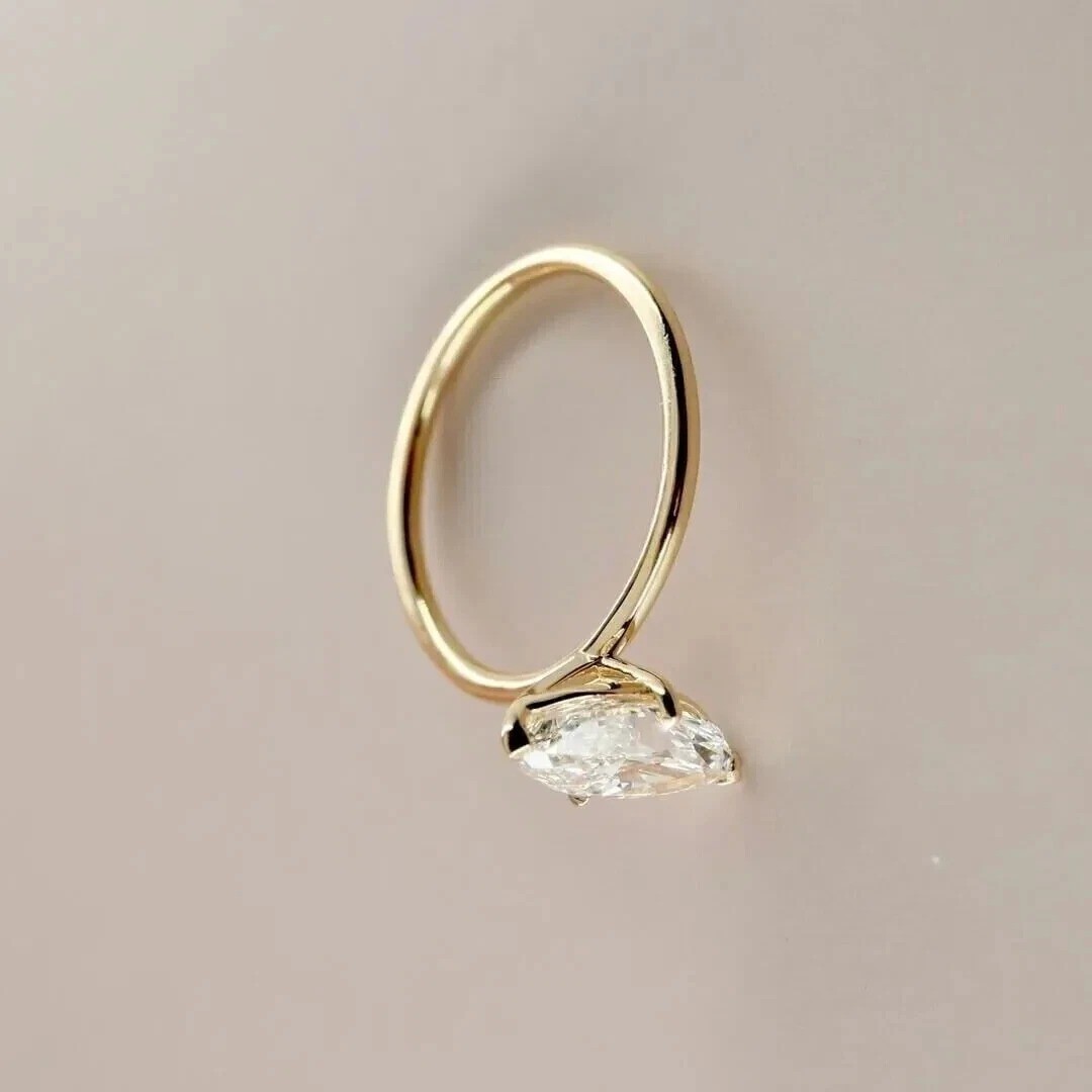 1.7Ct Marquise Cut Lab Created Diamond Engagement Solitaire Ring 14K Gold Finish
