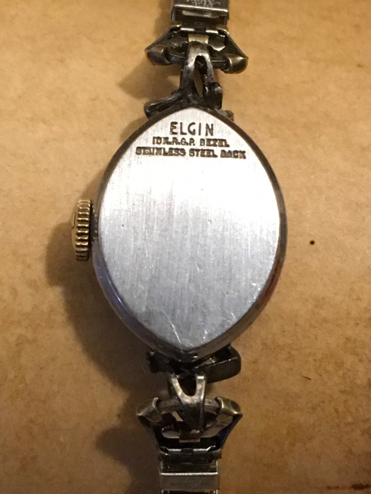 Vintage Elgin 21J 10K RGP Bezel Ladies Stainless Back/Band Analog Windup Watch