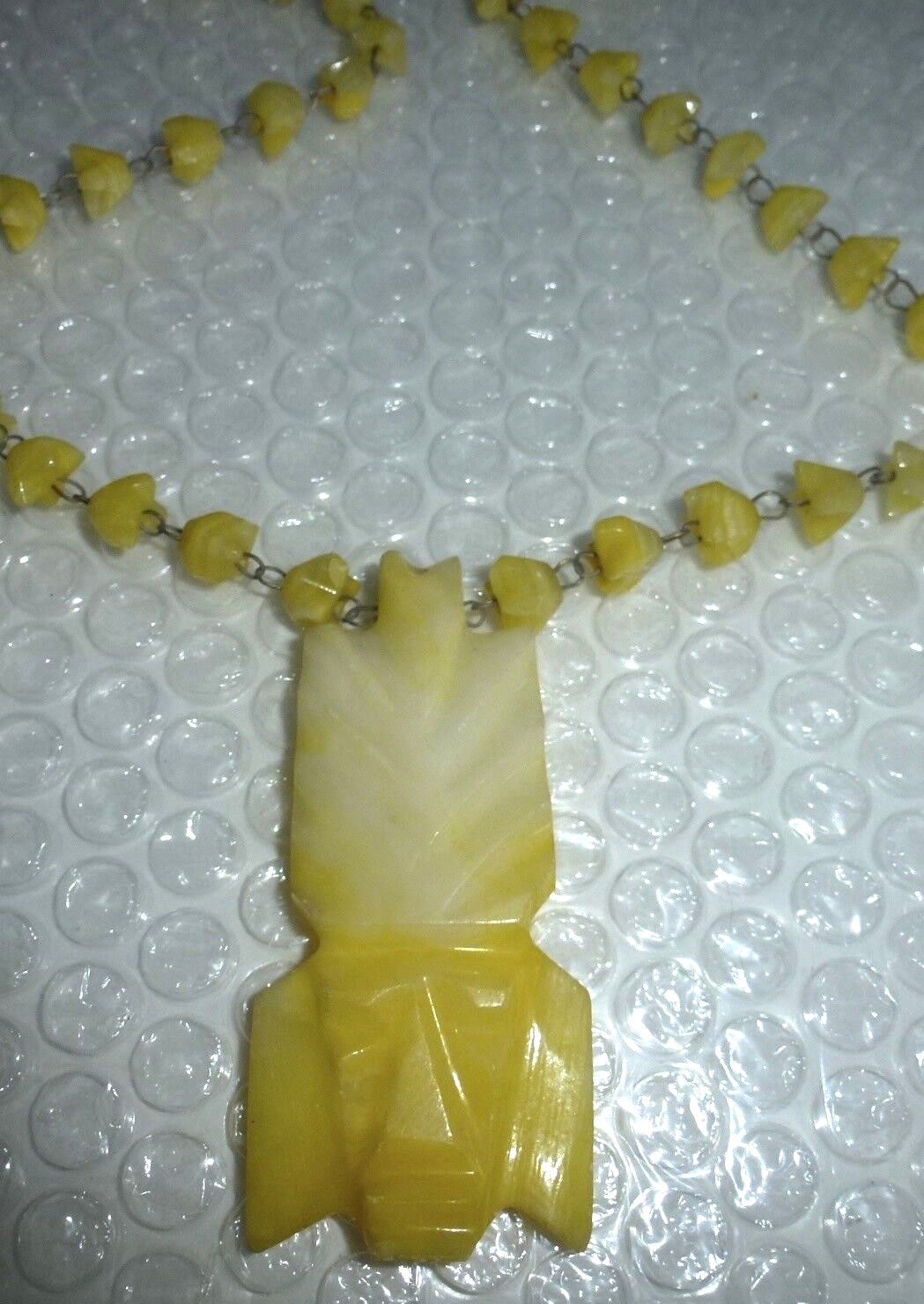 nECKLACE YELLOW ONYX PRIMITIVE TRIBAL TIKI PENDANT VINTAGE OOAK JEWELRY neocurio