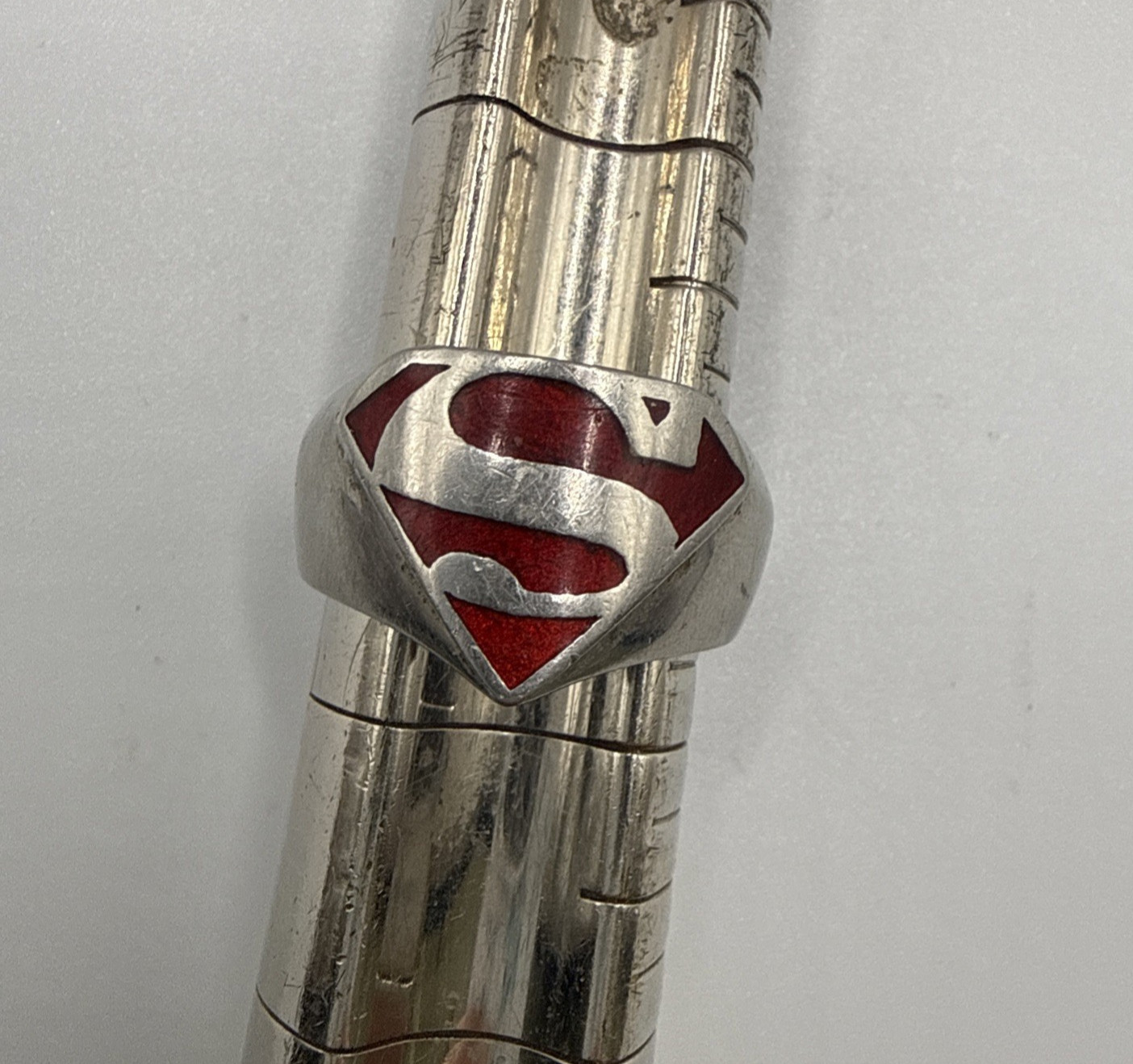 Vintage Mens Superman Ring 10.5 DC Comics Red Enamel stainless steel