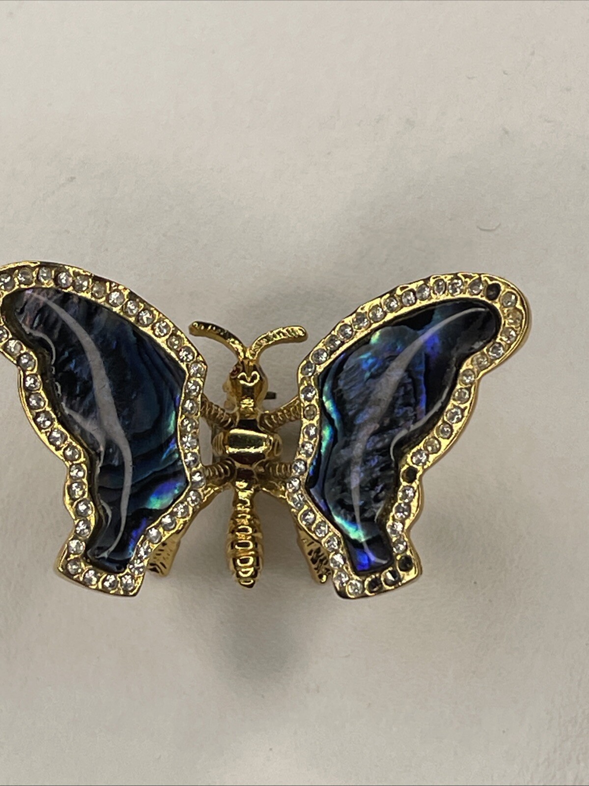 Vintage Gold Tone Butterfly Brooch, with Trember Abalone Wings Missing Zircons