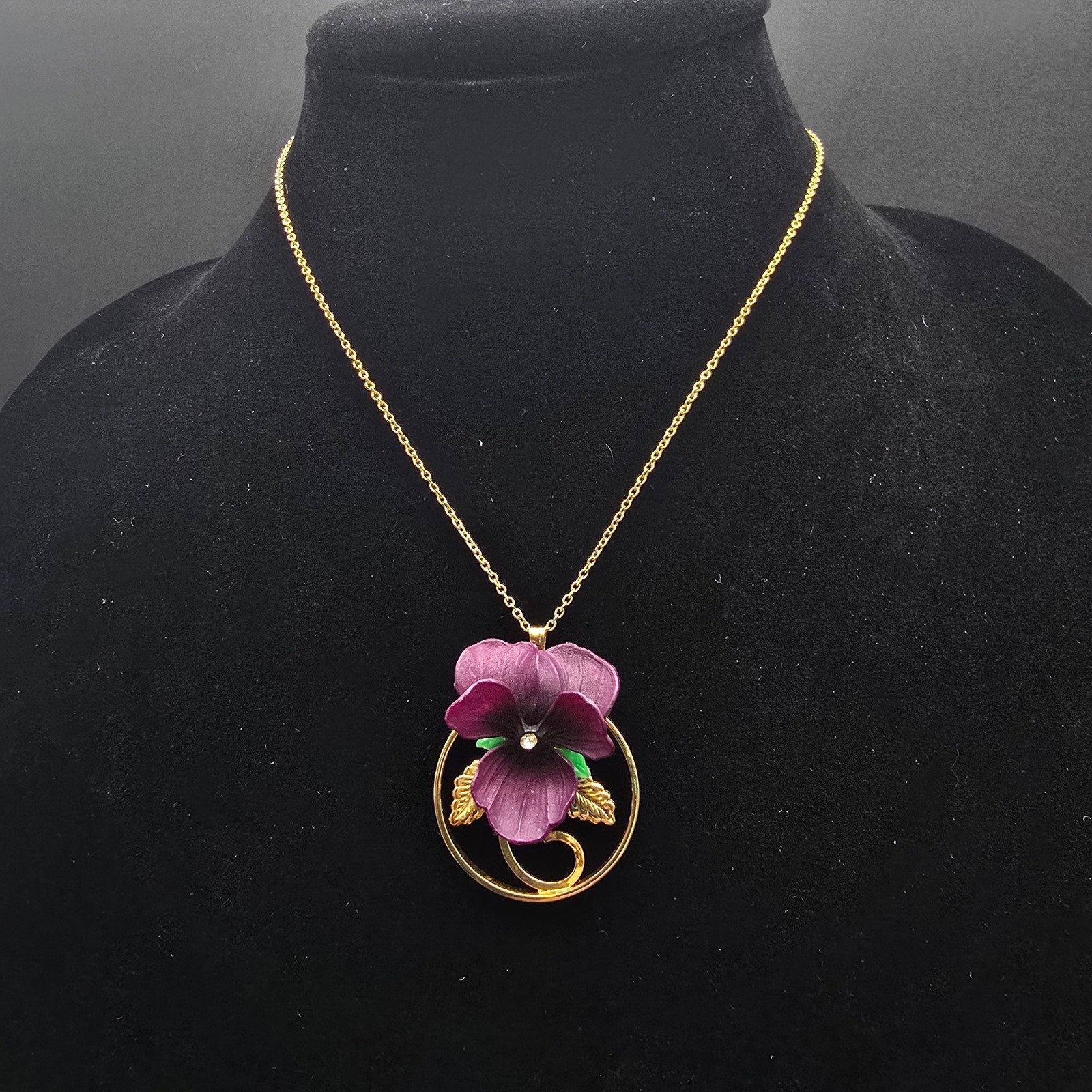 Purple Violet Necklace Stick Pin Set Vintage Floral Flower Jewelry
