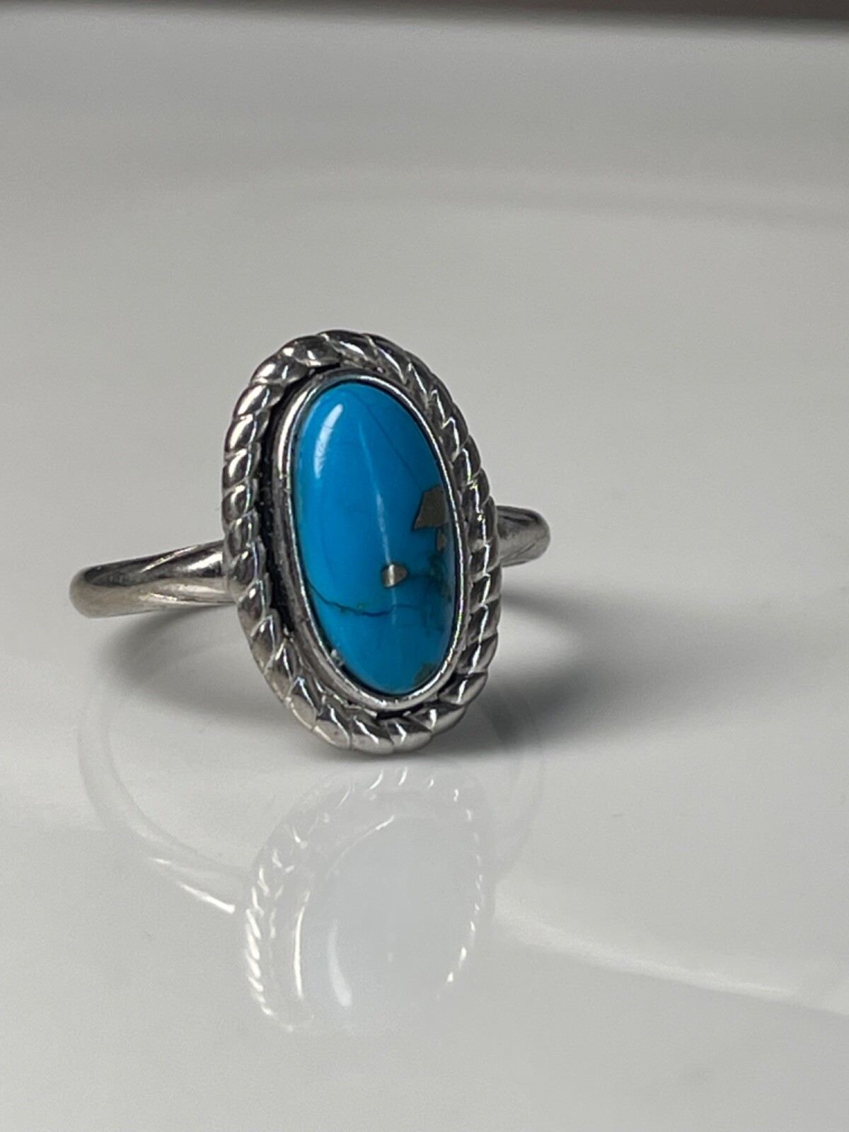 Turquoise Ring Sterling Silver Southwestern Gift for Her Bezel Set .925