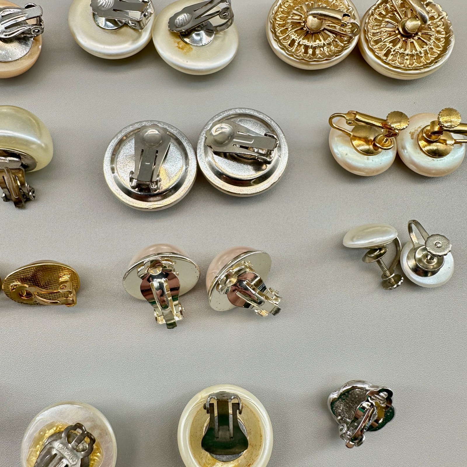 Vintage Clip Earrings Lot 20 Pairs 5 Single Assorted Faux Pearl Some Signed