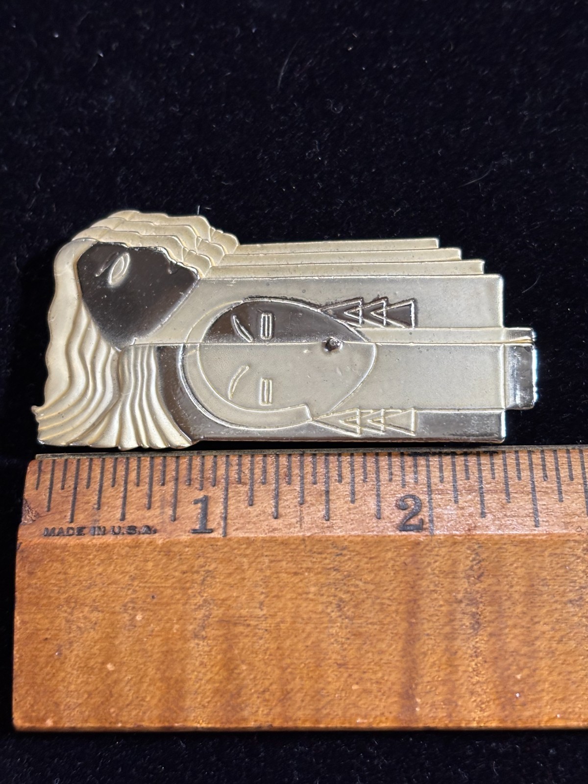 Art Deco Mulitple Faced Brooch Pin 1980’s Brushed Gold tone