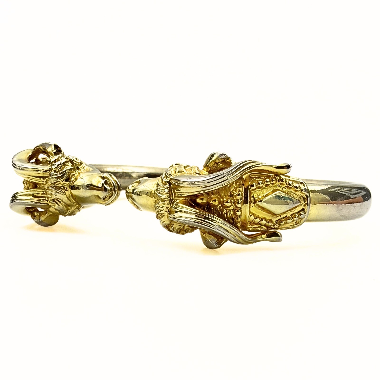 Charming Etruscan Revival Figural Dual Ram Head Alloy Magnetic Bracelet
