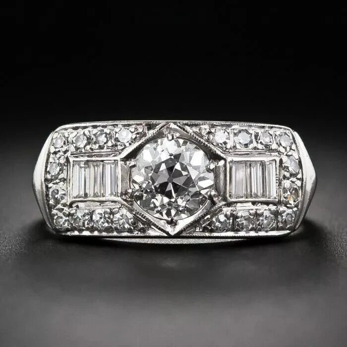Art Deco Style Milgrain Halo 3.48Ct Lab Created Diamond 14K White Gold FN Ring