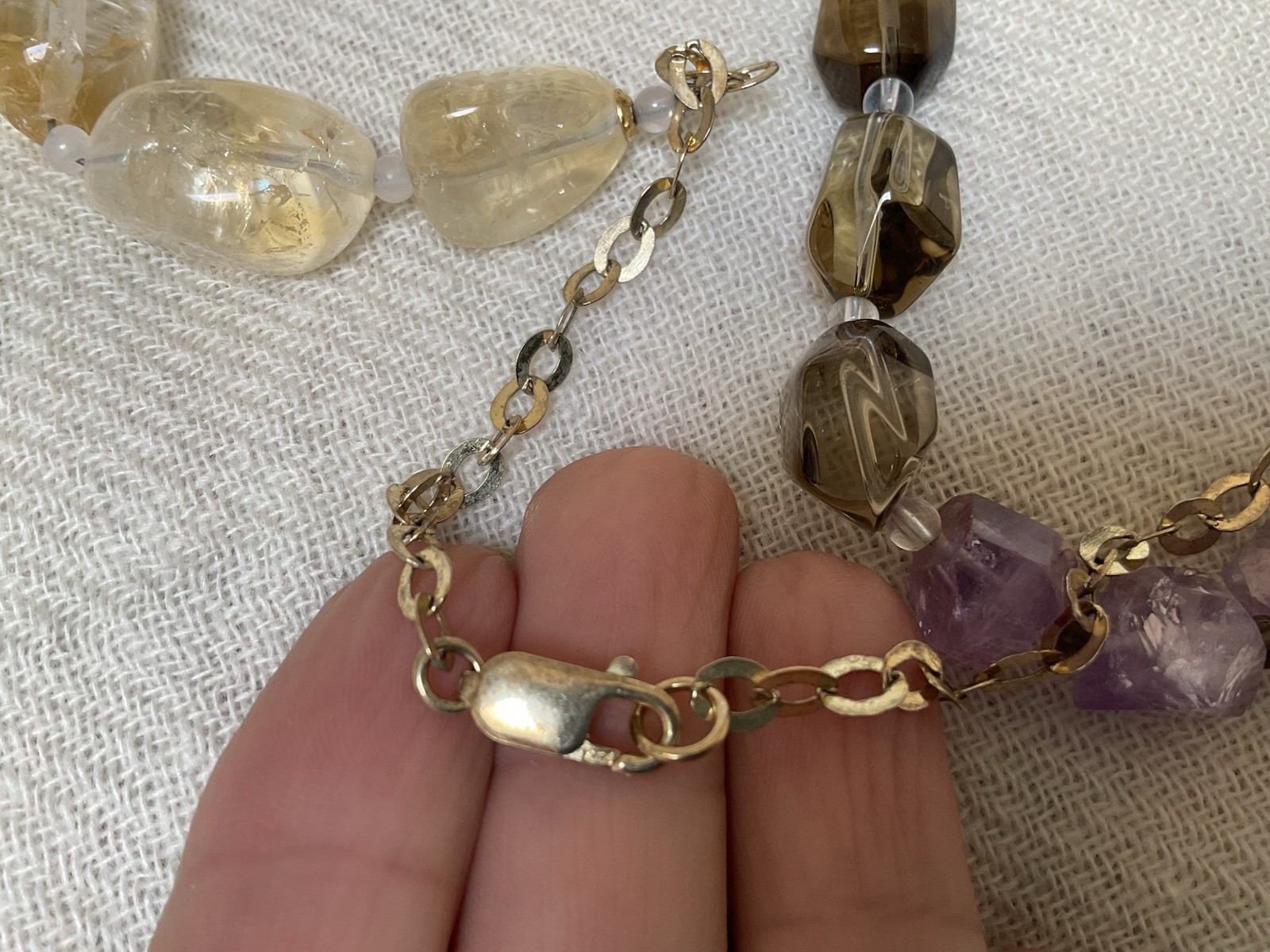 Vintage Multi Stone 925 Sterling Silver Necklace Genuine Gemstone IL Marks