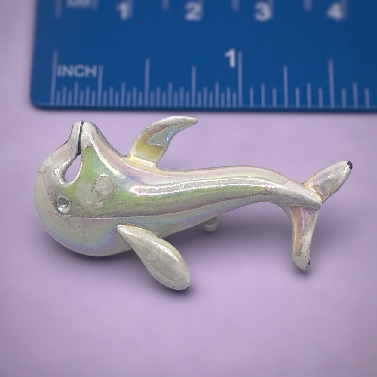 Beluga Whale Brooch Pin Dolphin Iridescent White • Vintage Jewelry