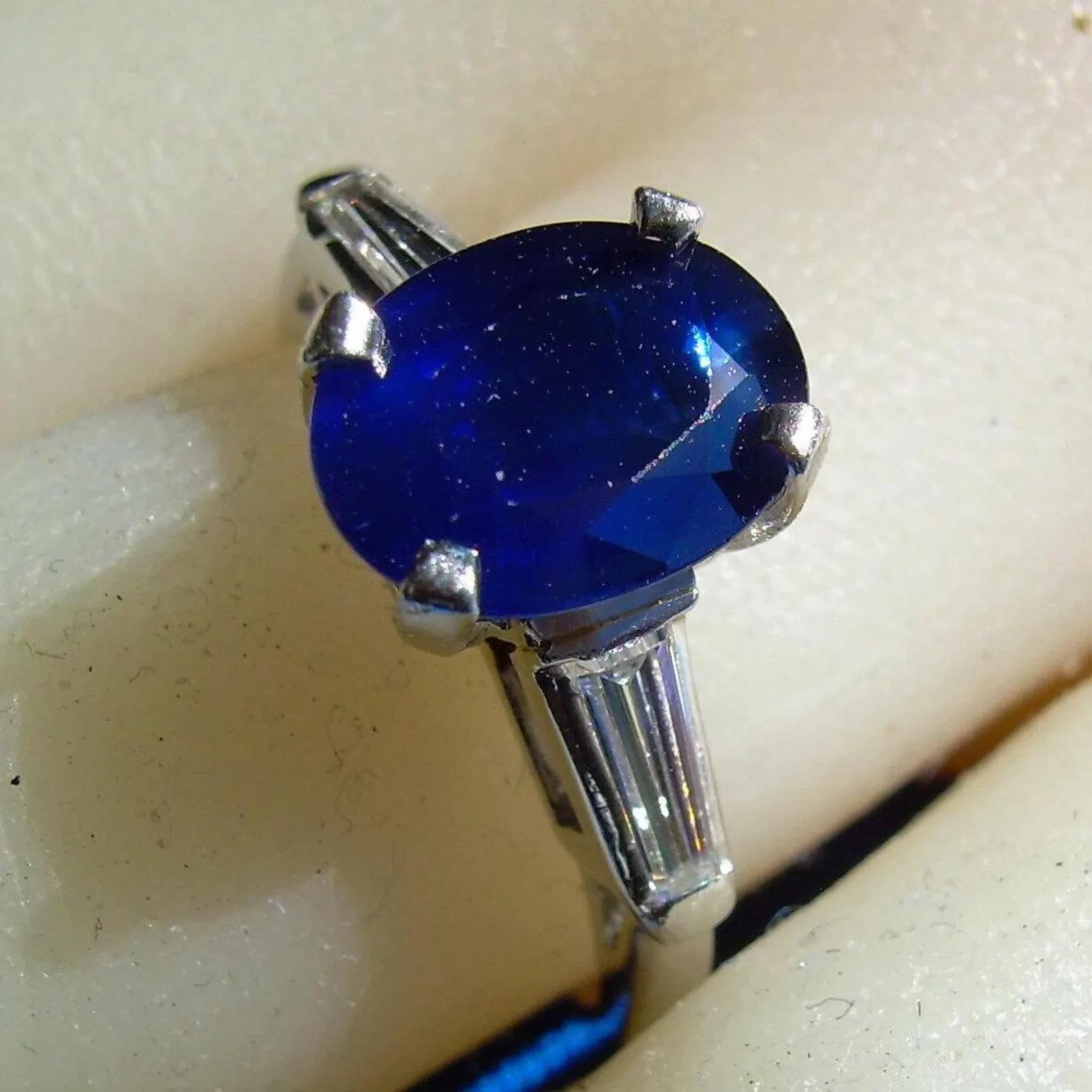 EARTH MINED SAPPHIRE DIAMOND Deco Engagement Ring Vintage PLATINUM Solitaire 3CT
