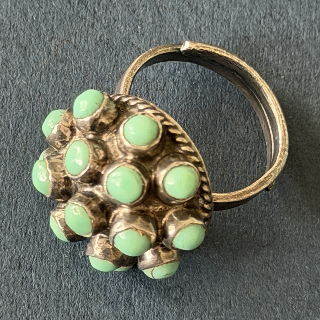 925 Sterling Mexican Silver Turquoise Cluster dome Ring Size Adjustable