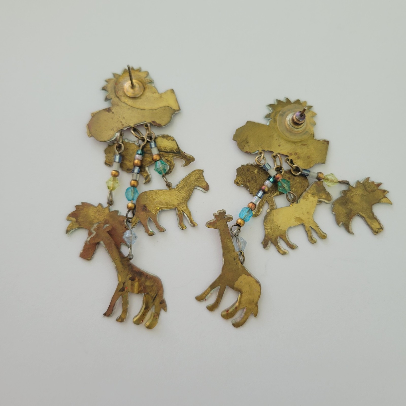 Vtg Dangle 3″ Earrings Truck Lion Zebra Tree Giraffe Sarfari Animal Jewelry