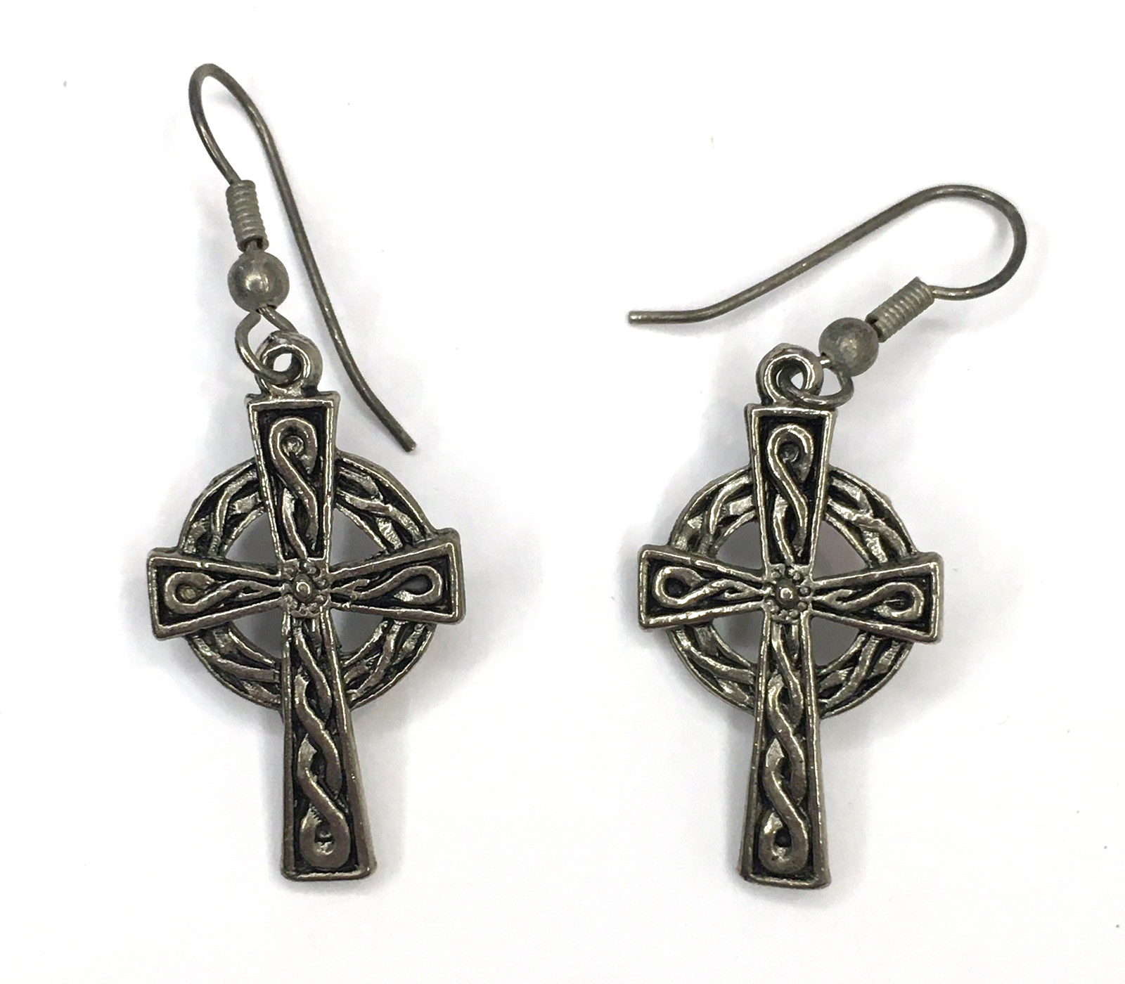 Claddagh Cross Celtic Dangle Drop Earrings Silver Tone Vintage