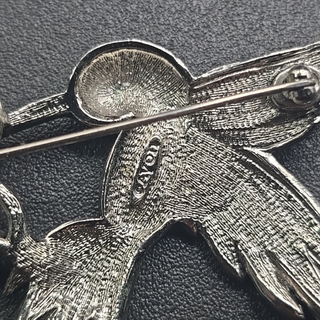 Avon Hummingbird Brooch Silvertone Metal Pin Marcasites Vtg 2.5″ Bird