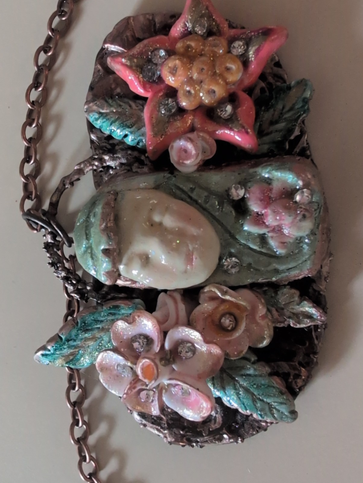 Electroformed Copper Polymer Clay Handmade Fairy Pendant Necklace