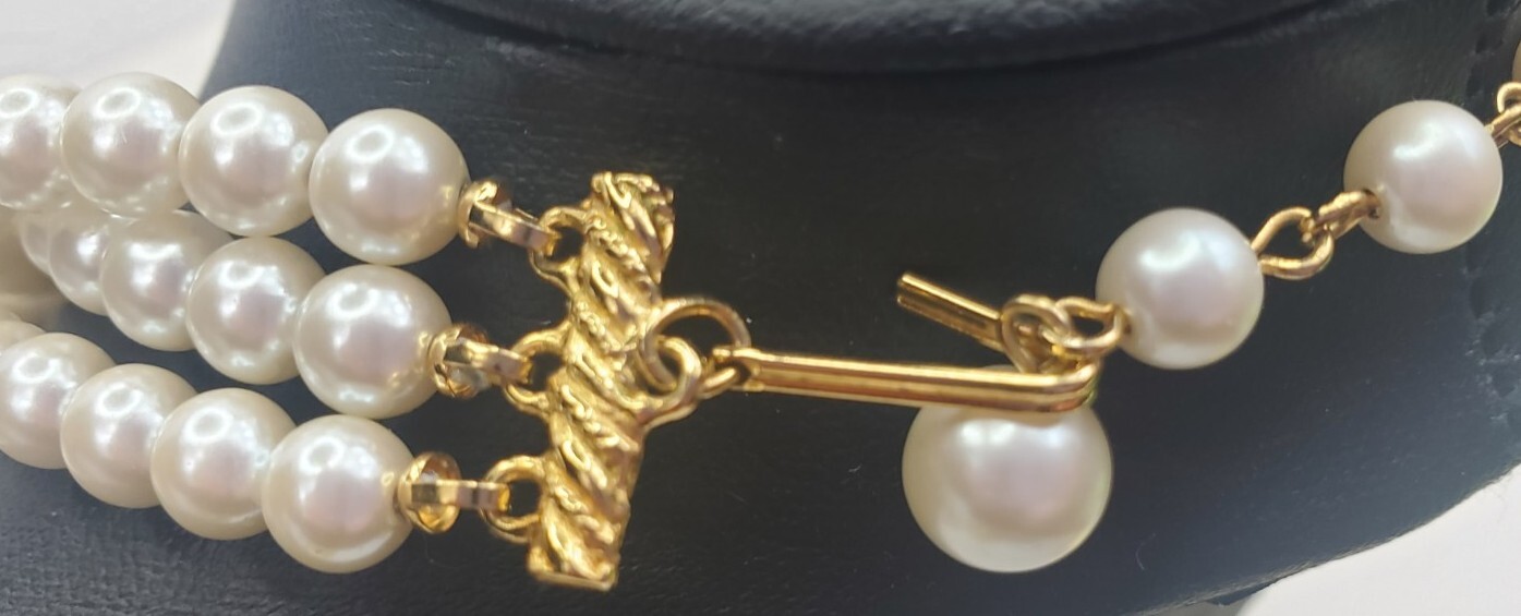 Vtg Faux Pearl Twisted Triple Chain Choker Necklace Chain 12.5″ w/ 2.5″ Extender
