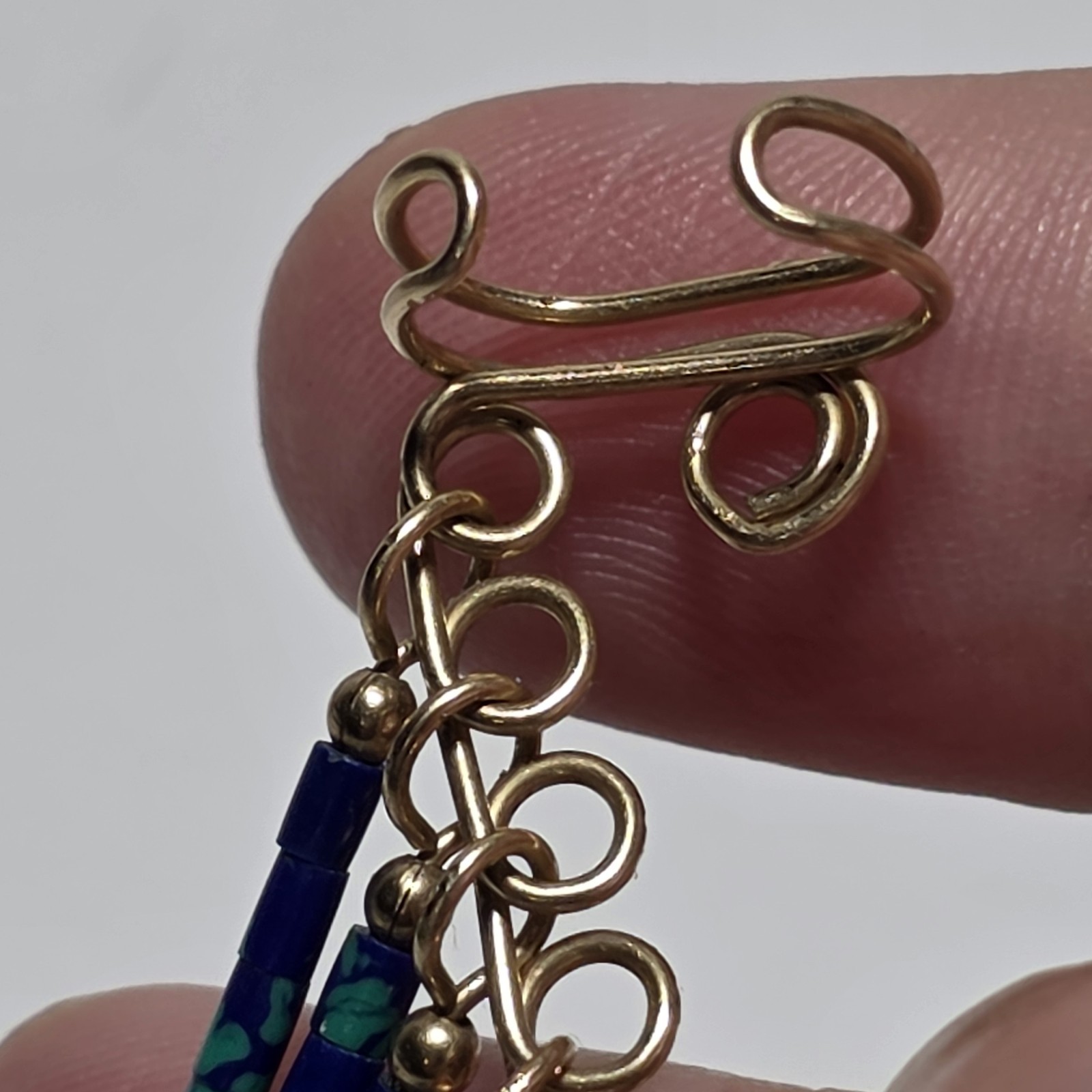 Vintage Azurite Heishi Bead Ear Cuff & Earring Set Southwestern Gold Filled 80s