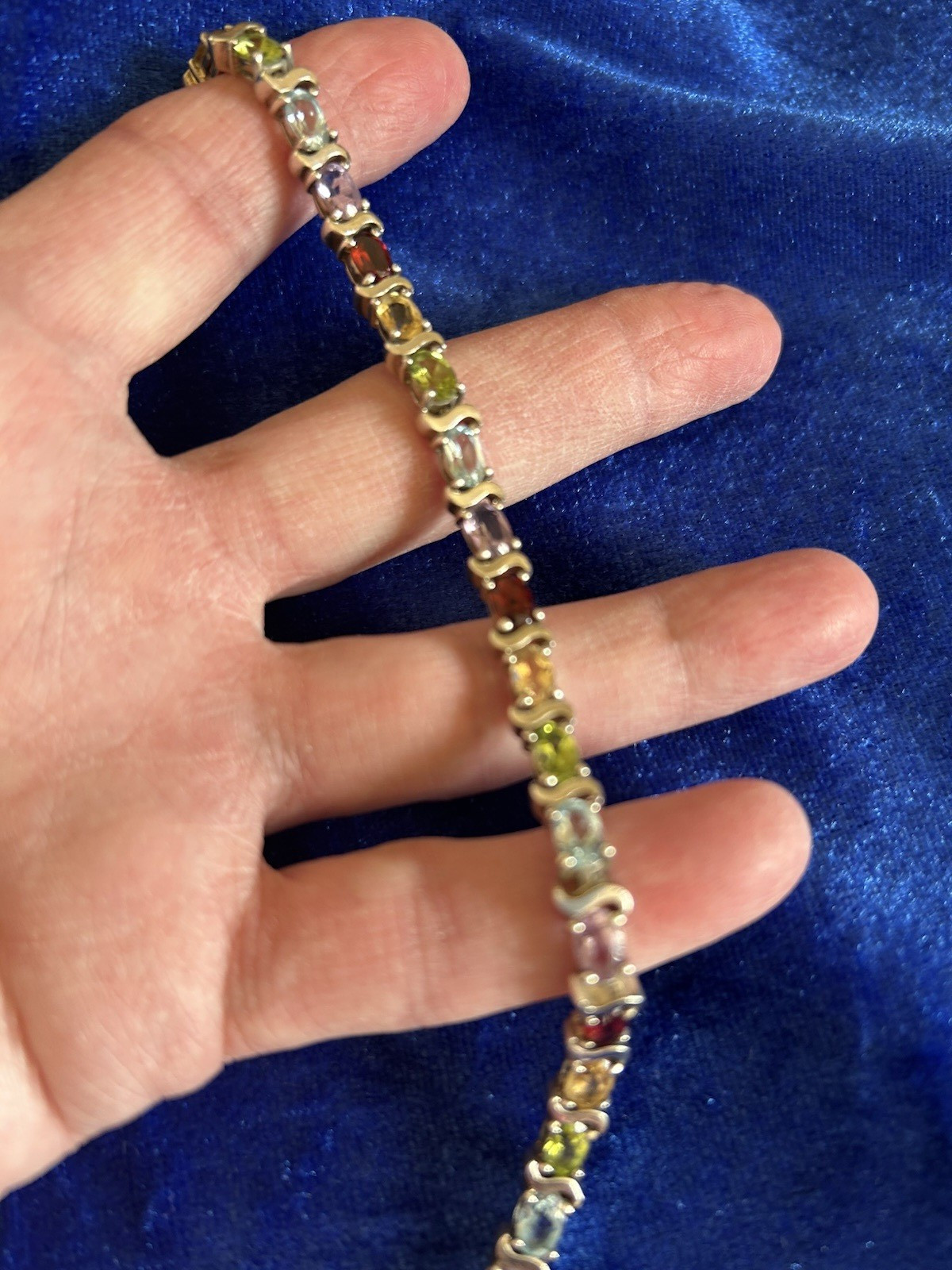 Vintage Estate Sterling Silver Multi Gemstone Bracelet 16.1gms 7 3/4