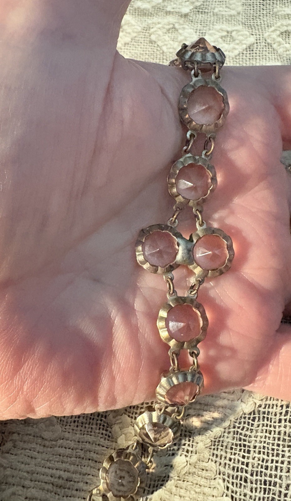 Antique Victorian Baby Pink Paste Bracelet Mixed Metals 7 Inches