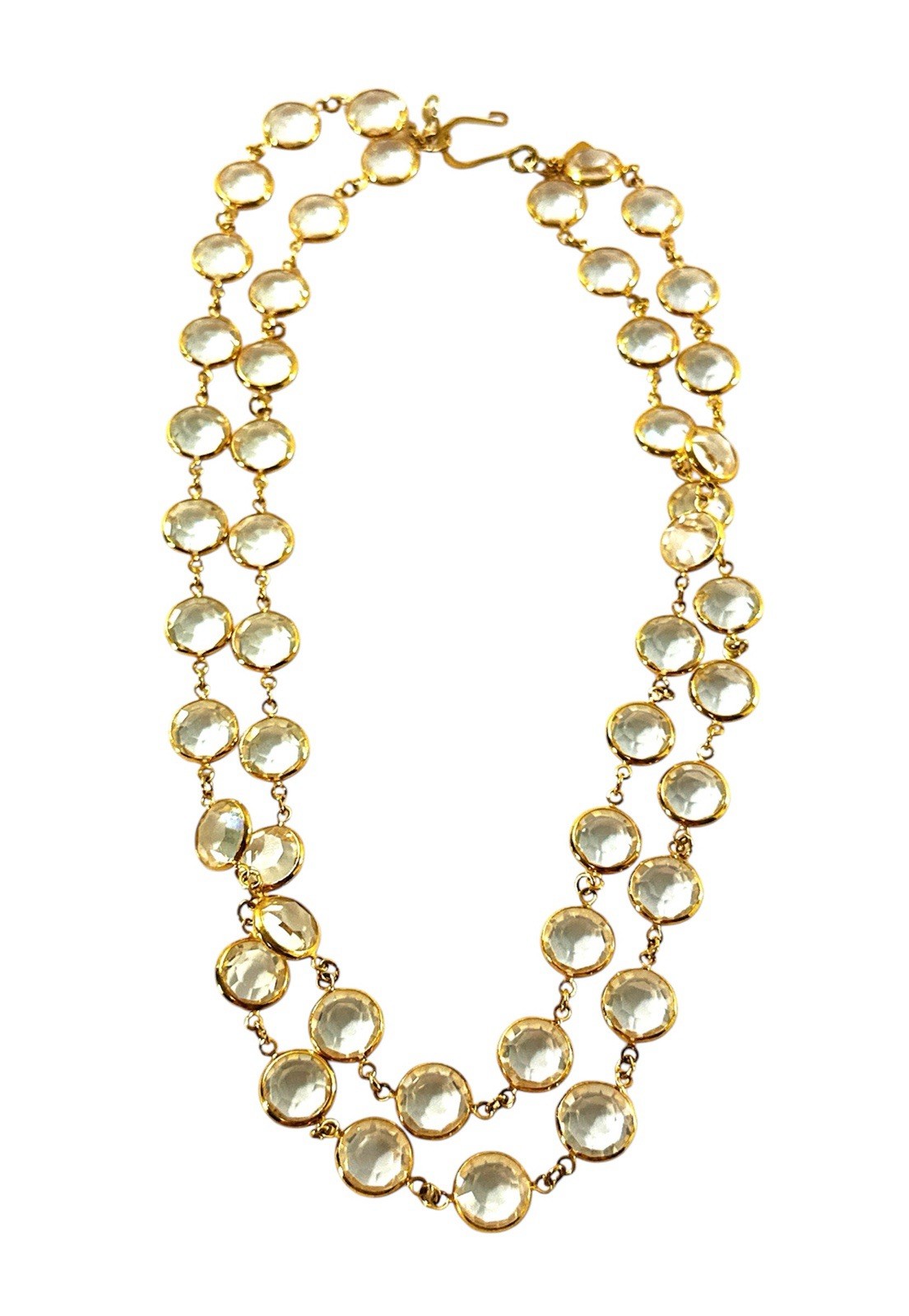 Vintage Swarovski Clear Crystal Station Necklace Gold Tone Open Back Bezel 34”