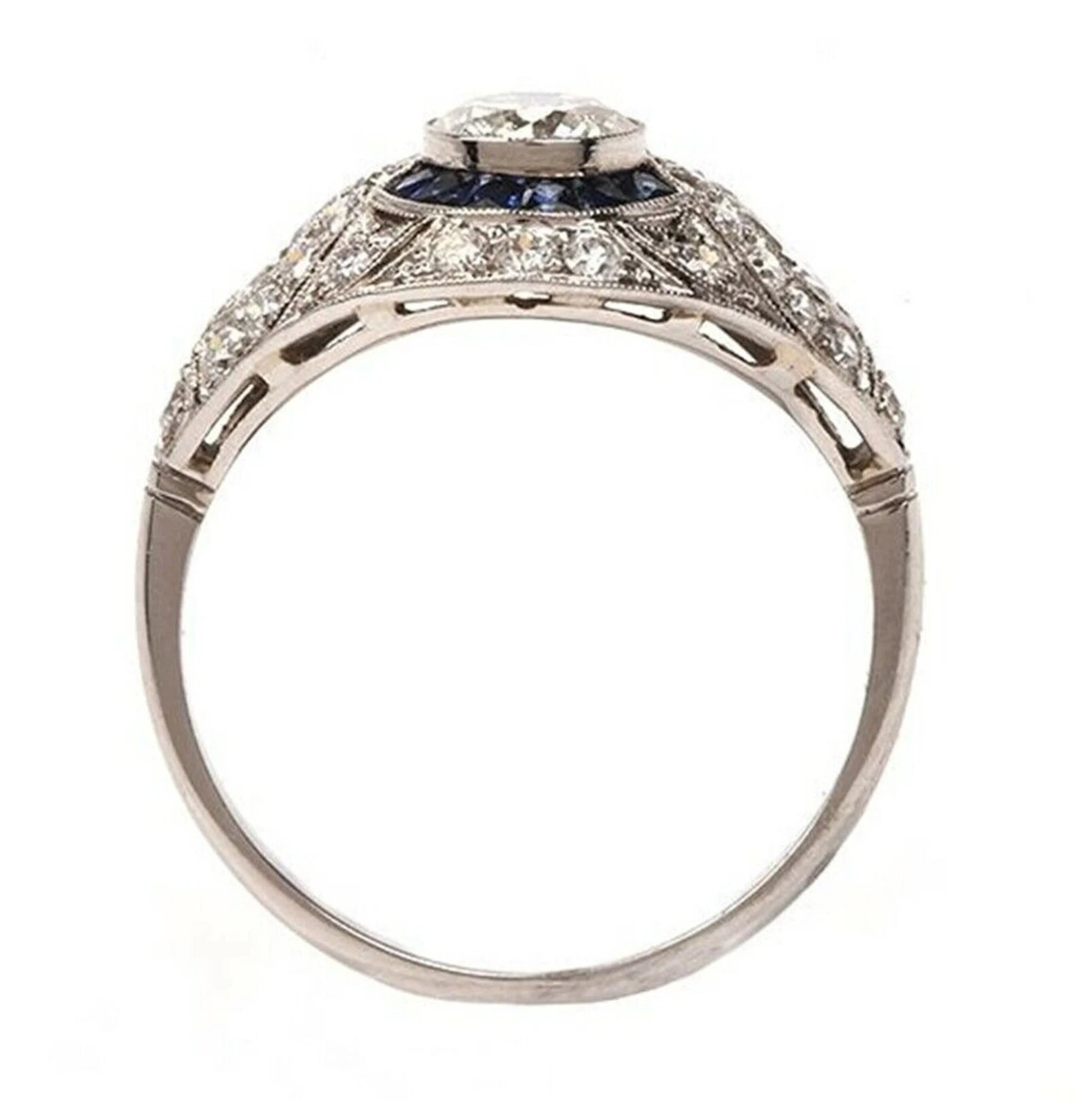 1/2 CT White Round Cut Simulated Diamond Art Deco Antique Style 925 Silver Ring