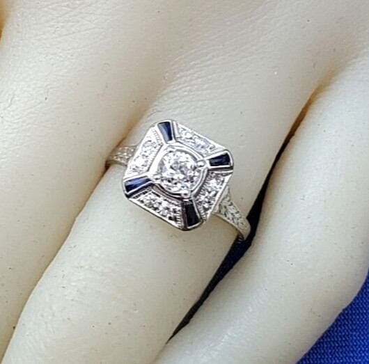 Original EARTH MINED DIAMOND Deco PLATINUM Engagement Ring Vintage Solitaire 5