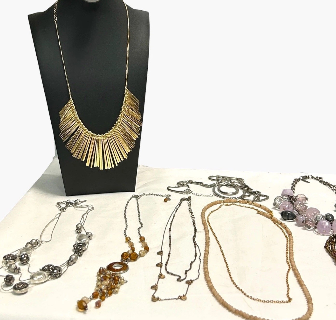 Assorted Necklaces Lot Of 17 Some Signed Statement Colorful Chunky Sleek Summer