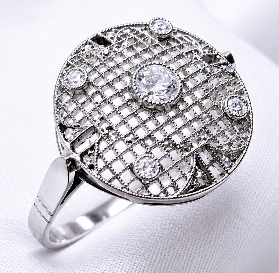 Antique Platinum Art Deco Diamond Cocktail Ring 37 Natural Diamonds Pavé Size 8