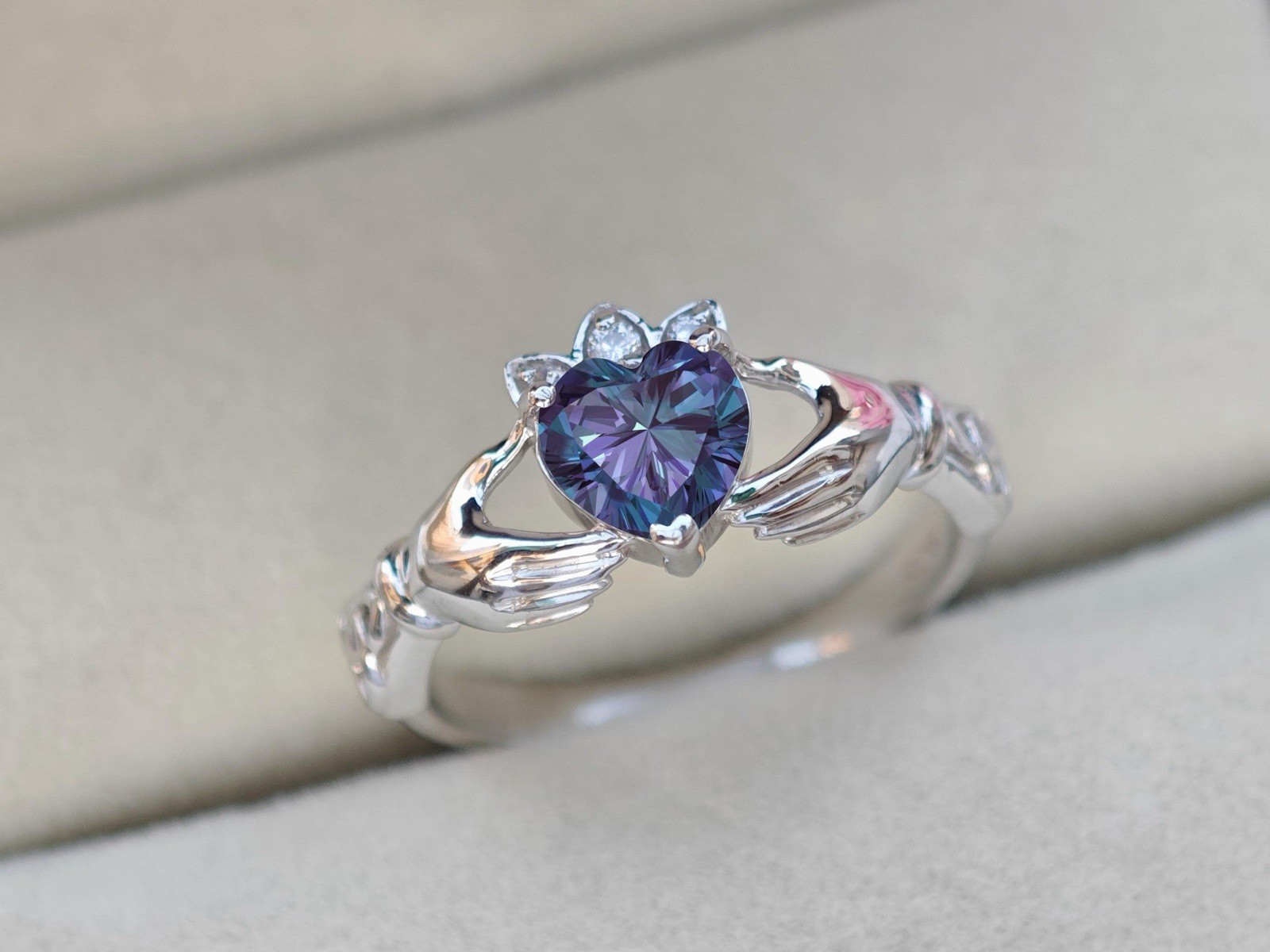 1 Ct Alexandrine Heart Shape Stone Celtic Claddagh Ring in 935 Argentium Silver