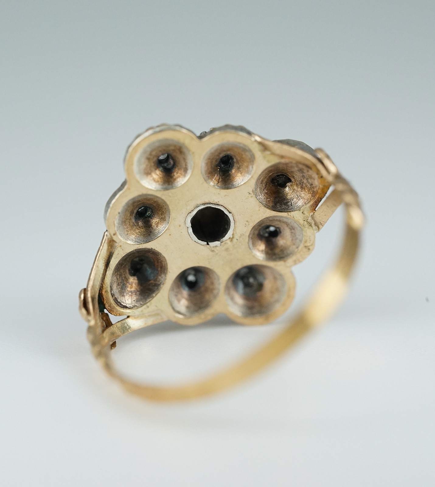1793 Georgian Rose-Cut Diamond Cluster Ring, 18K Gold & Silver, London Hallmarks