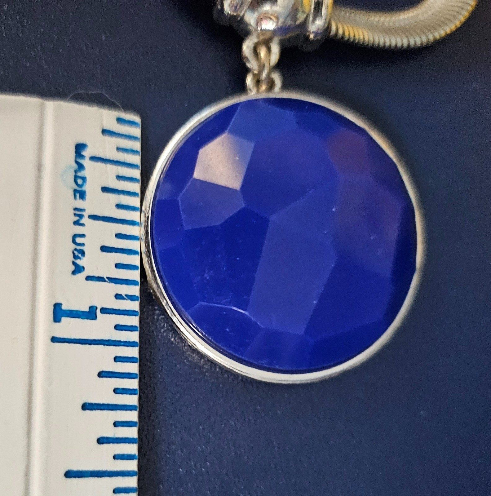 Vintage Crown Trifari Flexible Snake Chain and Large Faceted Blue Stone Pendant