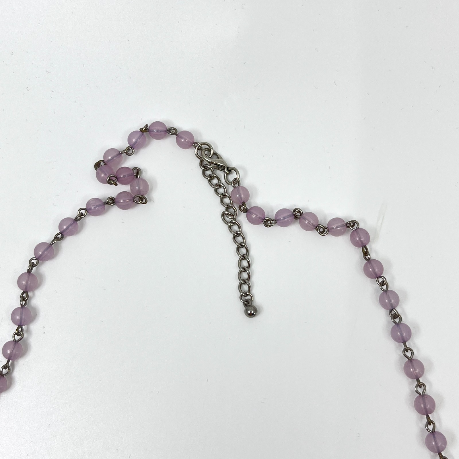 VTG Y2K Multi-Layered Purple Bead & Silver Tone Chain Draped Statement Necklace