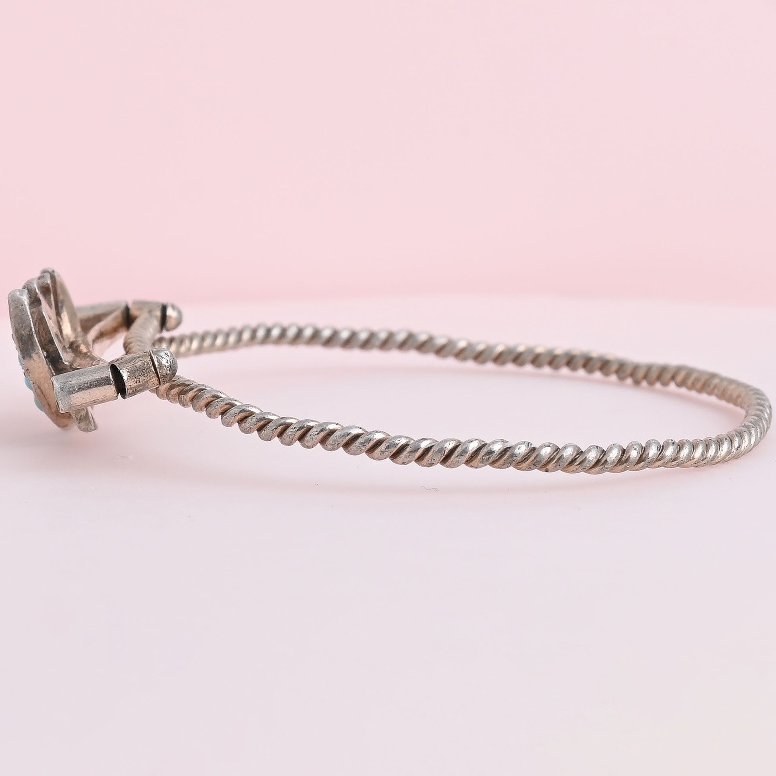 Antique Victorian Crescent Moon Swallow Bird Turquoise Sterling Silver Bracelet