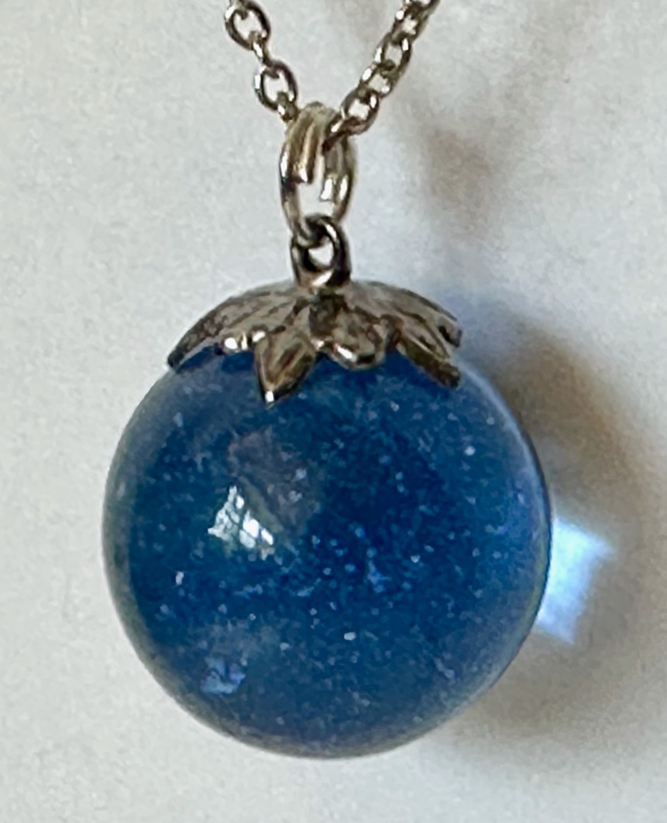 Vintage ORB BLUE GLASS CHARM pendant 1″ necklace 24″ STAINLESS STEEL Last one