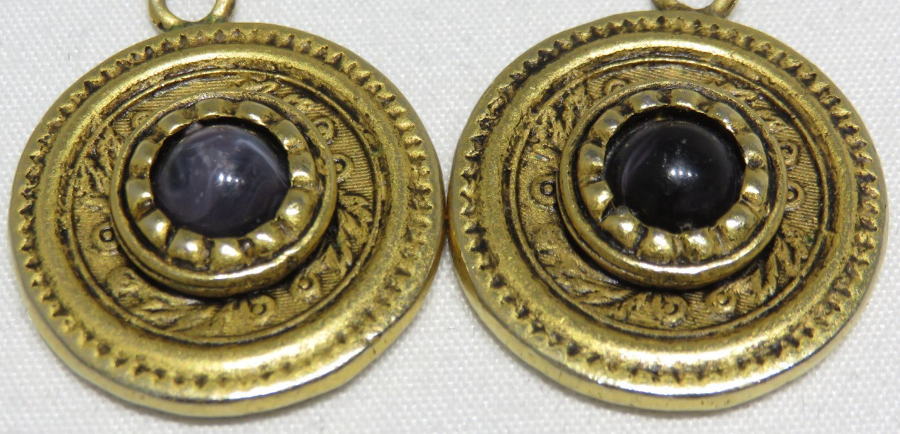 Vintage EH Gold Tone Dark Gem Centered Hook Back Earrings Lot 2416 lisasfinds