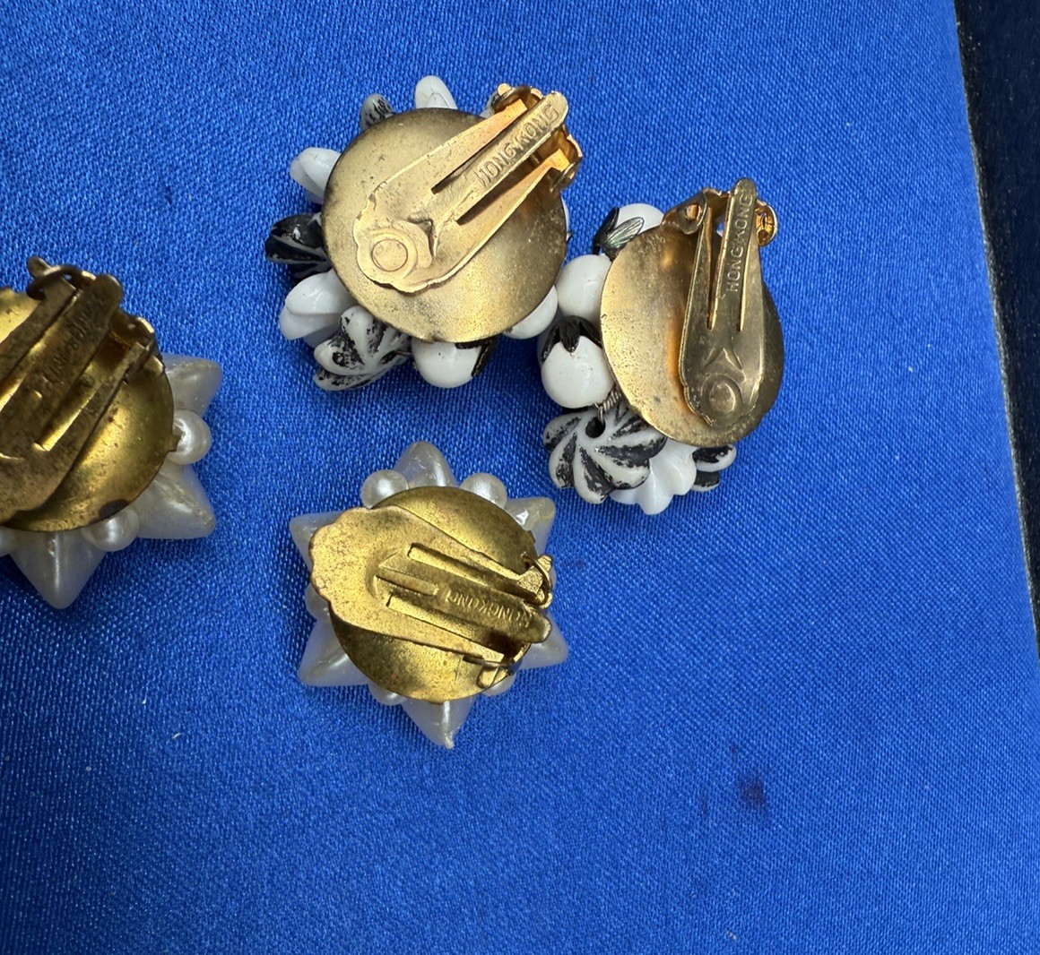 Vtg Cluster Clip & Screw back Earrings 5 Pairs , Japan, Hong Kong C1276