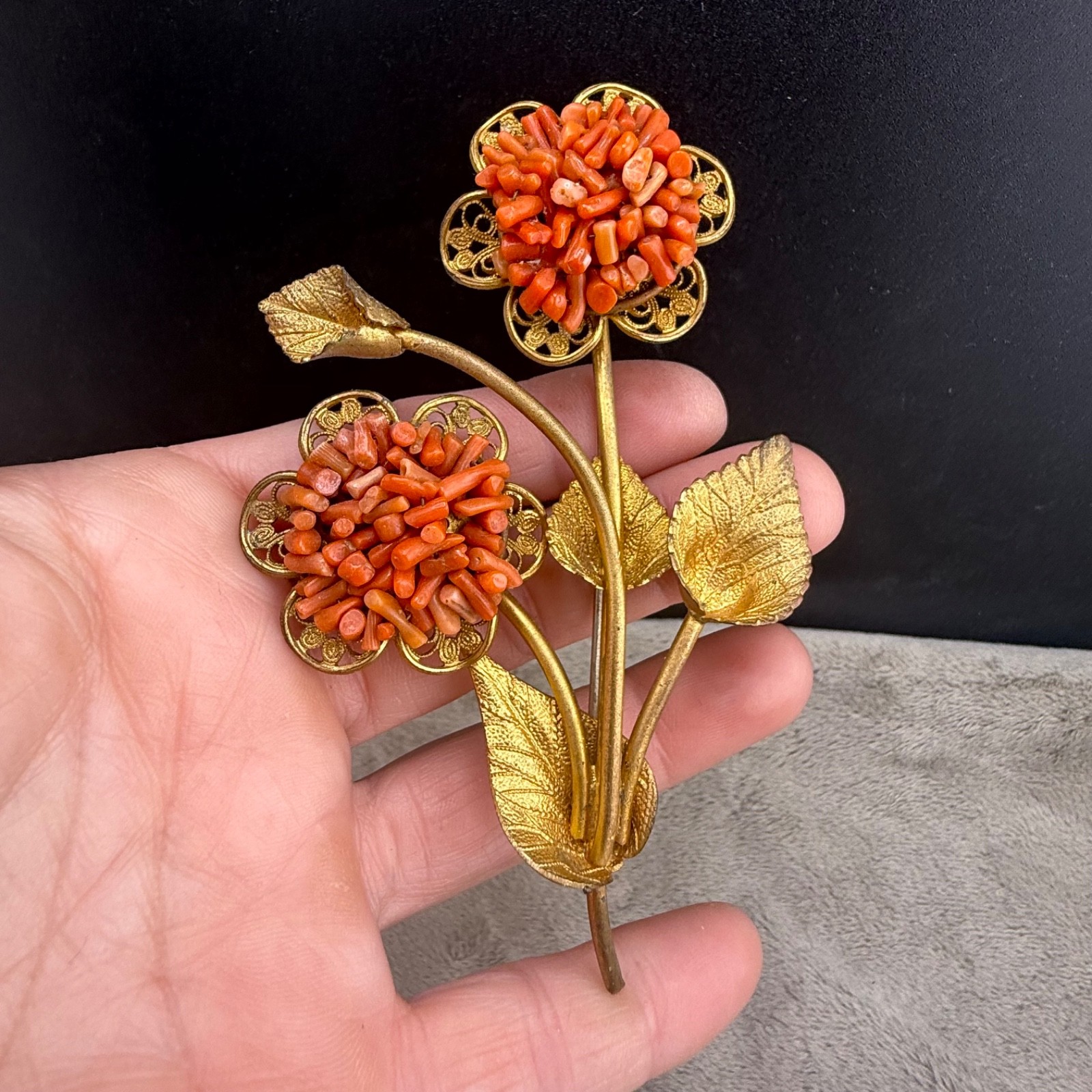 Vintage Flower Brooch Gold Tone Coral Haskell?