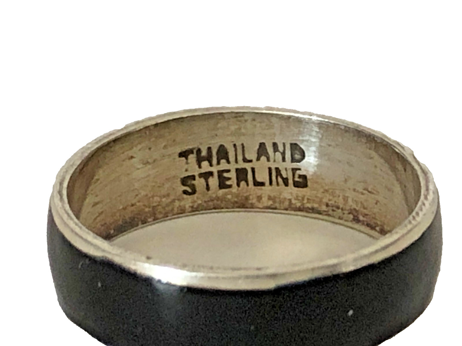 Siam Solid Black Enamel Sterling Silver 925 Vintage NOS Ring Band Sz 7.25
