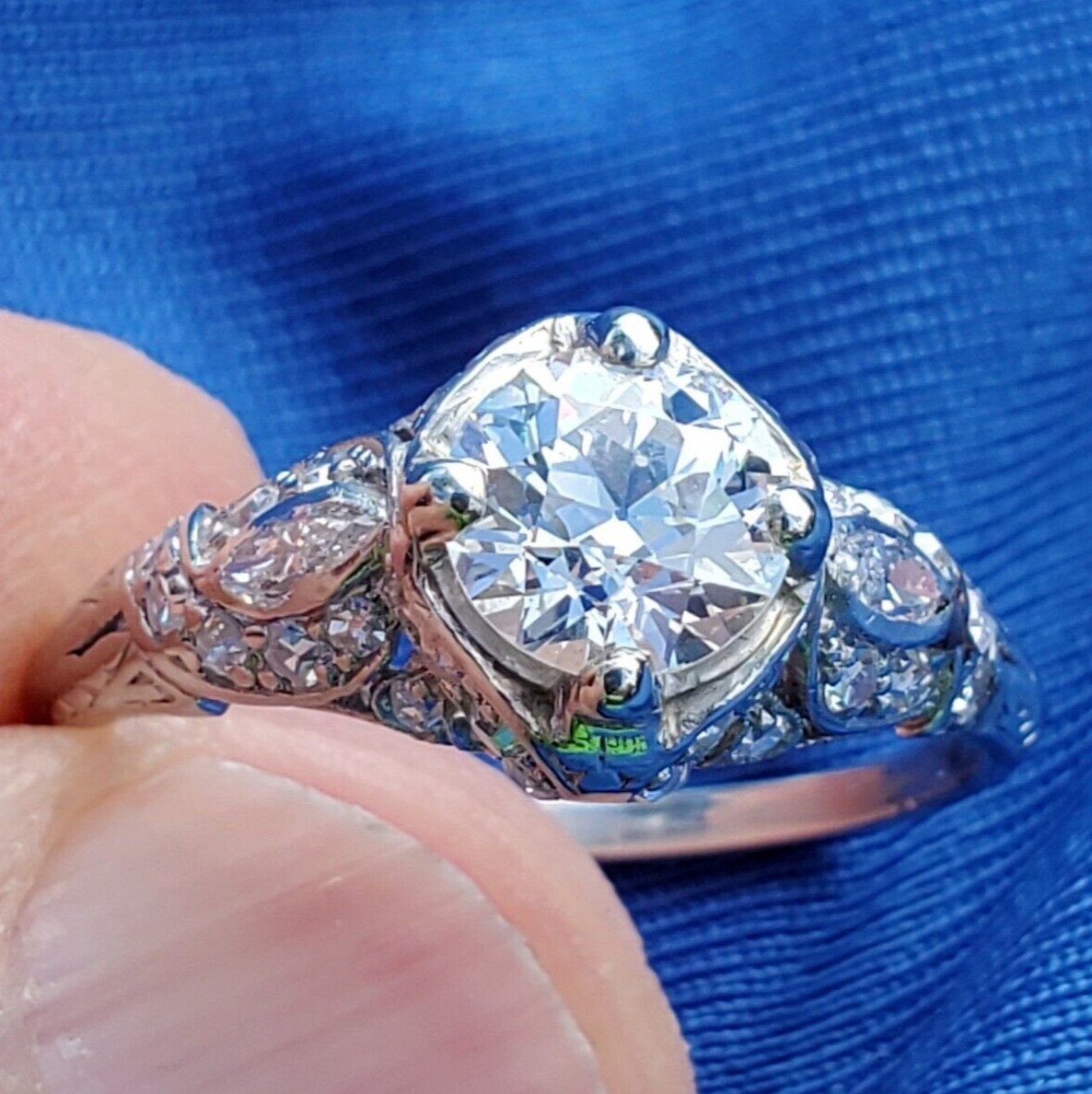 Original EARTH MINED DIAMOND Deco Engagement Ring Vintage PLATINUM Solitaire 2CT