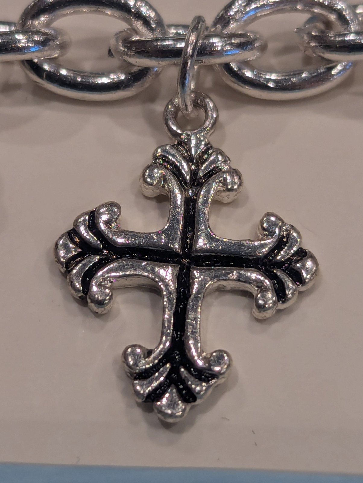 Vintage Religious Cross Charm Bracelet Set With Earrings, Nickel Free 7 1/2″
