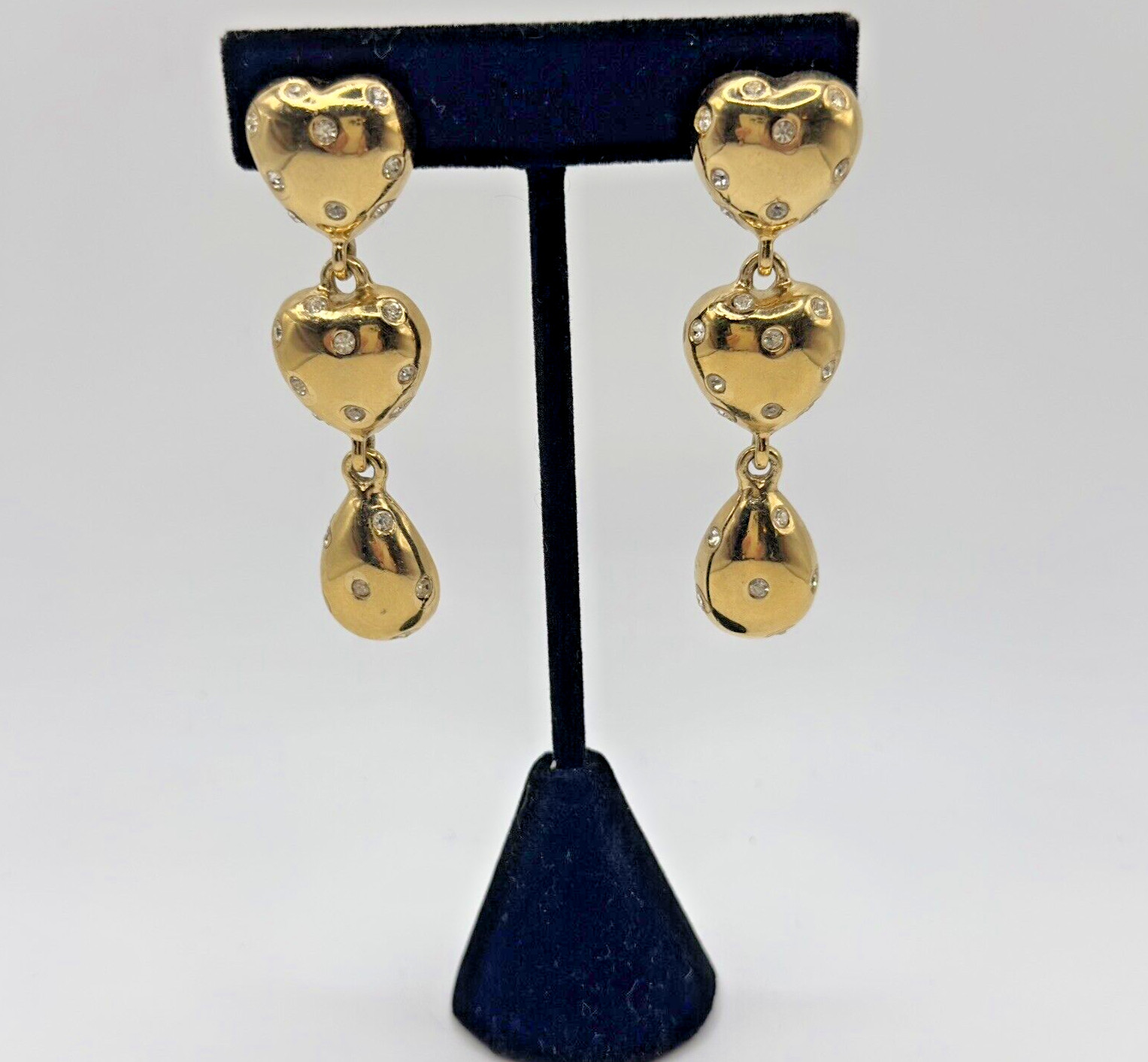 Givenchy Vintage Heart Clip Earrings Gold Tone Chunky Runway 1980 Valentines Day
